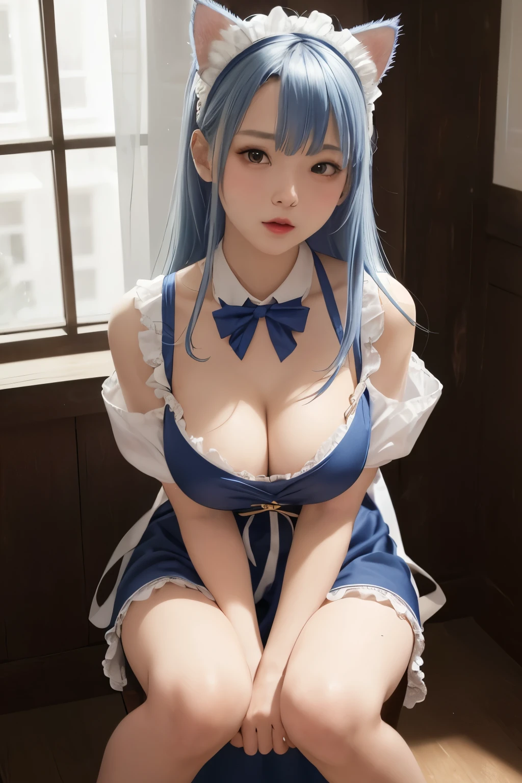 1 Girl, solo, Medium breasts, Looking at the audience, blush, Short and delicate hair, Blue eyes, Hair accessories, Shift Dress, Ribbon, 巨big的乳房,Deep V neck,Open the chest,Upper chest, Blue Hair, Headband, Exterior, sleeveless,Stretch your arms to the sky, Daisy, More hair than an eye, apron, Blue sky, Landmines, Maid headdress, x Hair accessories, 粉红Ribbon, 罗斯维尔big厦女仆,European and American young women,big,Upper chest,Exposing genitals,Tinif Blue,Blue Hair,Gradient hair,Cat ears,Stretch the meat,in stock,big腿宽,cleveage,HD铃铛领,lifelike,Lace,Top quality,masterpiece,A girl,Wavy gray hair,Pale skin,Cat ears,Cat's Eye,Moles under the eyes,Thick eyebrows,thick lips,There is a scar on the right eye,freckle,in the classroom, huge breasts cleveage,Small waist,big腿宽,big腿间隙,露出big腿,Milf ,secretary,Mature,light (RAW photos:1 Girl.2),(lifelike:1 Girl.4 pieces),Beautiful details girl,Very detailed eyes and face,Beautiful eyes and delicate smile,巨big的文件big小,Extremely detailed,HD,The original E version is very detailed,Best quality,masterpiece,Kemomimi,((Japanese Girls' High School)Uniforms)), Implications, The original E version is very detailed, CG, Unite, 8k wallpaper, thrilling, Fine details, masterpiece, Best quality, 高度细致的 CG 8k wallpaper, The face is illuminated,light, , original,masterpiece,Ultra-fine photos,,Best quality,Ultra-high resolution,lifelike且真实,Breathtakingly beautiful,Dynamic poses,Delicate face,eyeilkyW,Highly refined skin,皮肤细节lifelike,,8K 超HD,Digital SLR Camera,high quality,White skin,Squat,Squat toilet,Urine,张开big腿,Open your legs,Looking at the audience,protrait photo,Smile