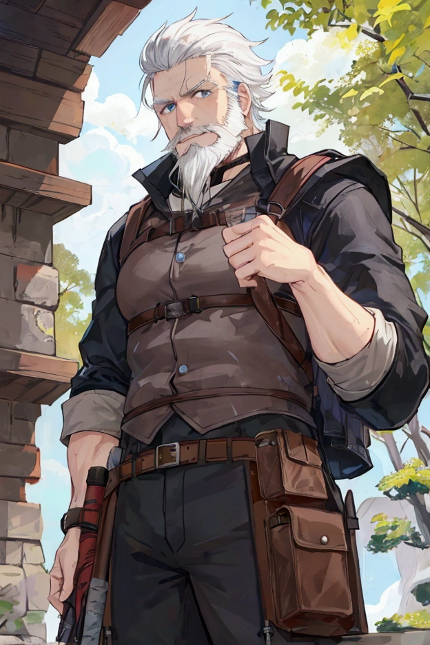 Adventurer's Equipment、middle-aged white-haired man、Short Beard