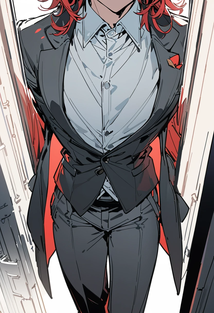 Line art, masterpiece, Highest quality, Super Detail、suit,male,Red Hair,From the waist up
