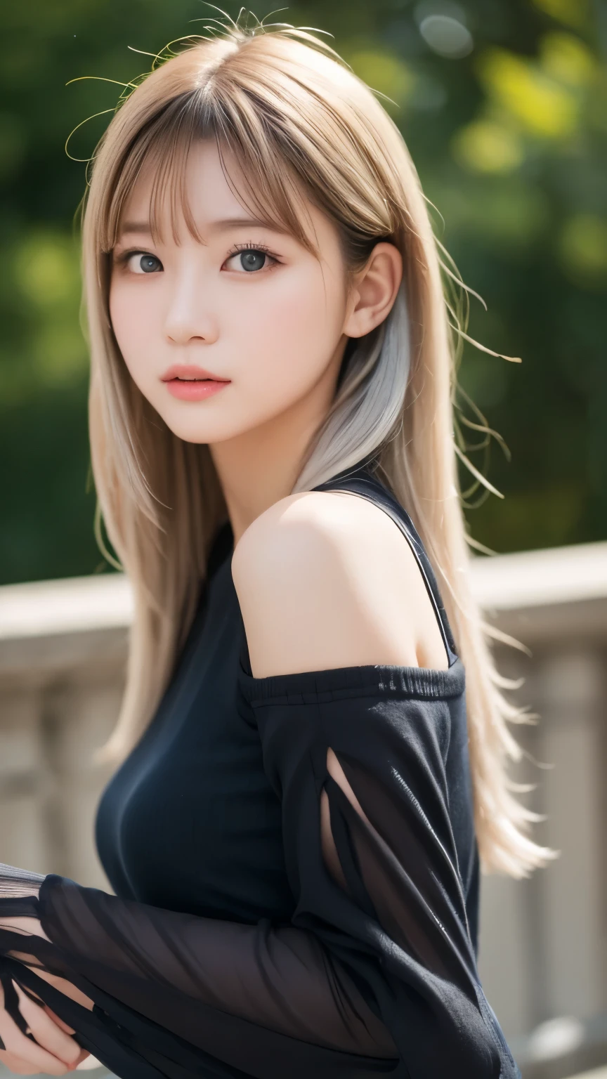 Silver Hair、(masterpiece, Highest quality, Highest, Official Art, beautifully、beautiful, exposed for a long time: 1.2), Smooth movement, Attractive patterns, 1 girl, (Dresses with sleeves: 1.4), Upper Body close-up, Expose your shoulders, Chinese Girl, blush, Black lob hair, Portraiture, alone, Upper Body, Observing the observer, Detailed background, Detailed face, Controlling the wind, Dynamic pose, Aether Dynamics, background, Great atmosphere,bionde, Plump face,Random Pause, Big Breasts,Browsing Caution:1.8、(Browsing Caution:1.3),
