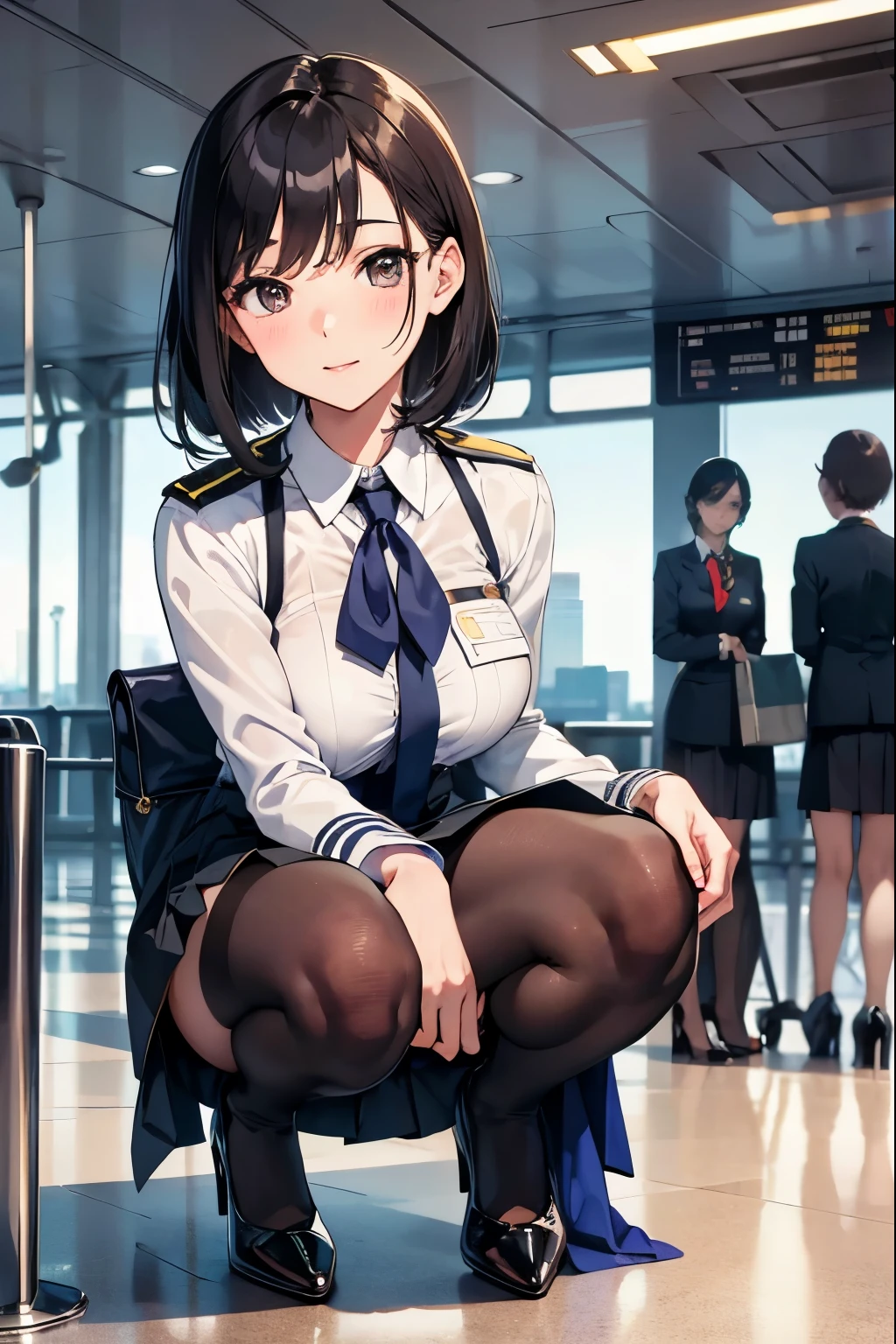 (1 person、alone:1.1), Beautiful woman, Anatomically perfect body, (stewardess、Cabin attendant), (China Air Line uniform、Jacket:1.1)、(Look down:1.1), (detailed panty), (Pussy juice:1.1)、20-year-old、(Highest quality)、Black Hair, (french twist:1.3), On the plane、(8K, High resolution)、(shy:1.4)、medium breast, Thin legs、Small Ass、(steam:1.1), (embarrassed:1.3), show off nipples under shirt、sit、knees to chest, Bend your knees, (High heels), (Cover your crotch with your hands)、High definition beautiful face