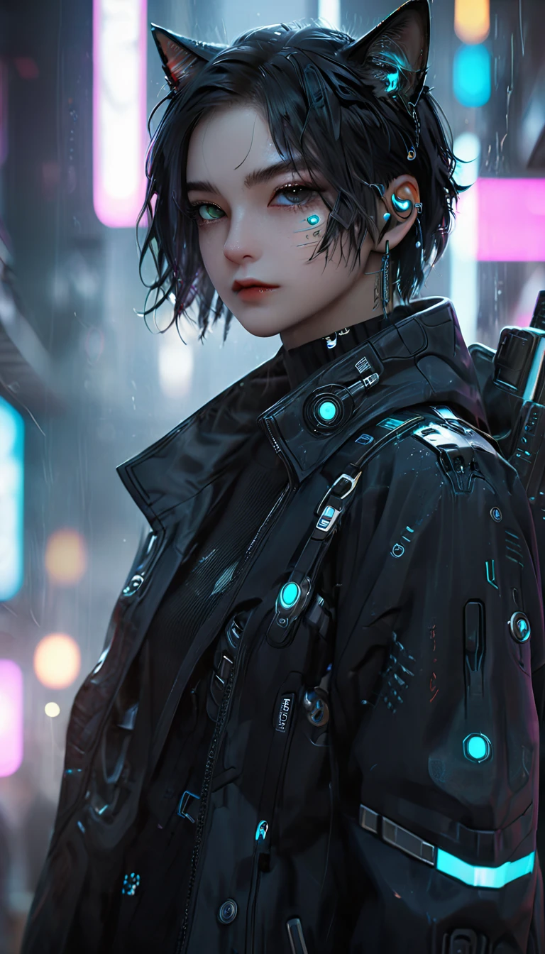Ultra Detailed, high resolution, Ultra Detaileded, best quality, Astonishing, Top quality, Extremely detailed CG unity 8k wallpaper, light, Cat Lover, Cyberpunk, Dark Boy