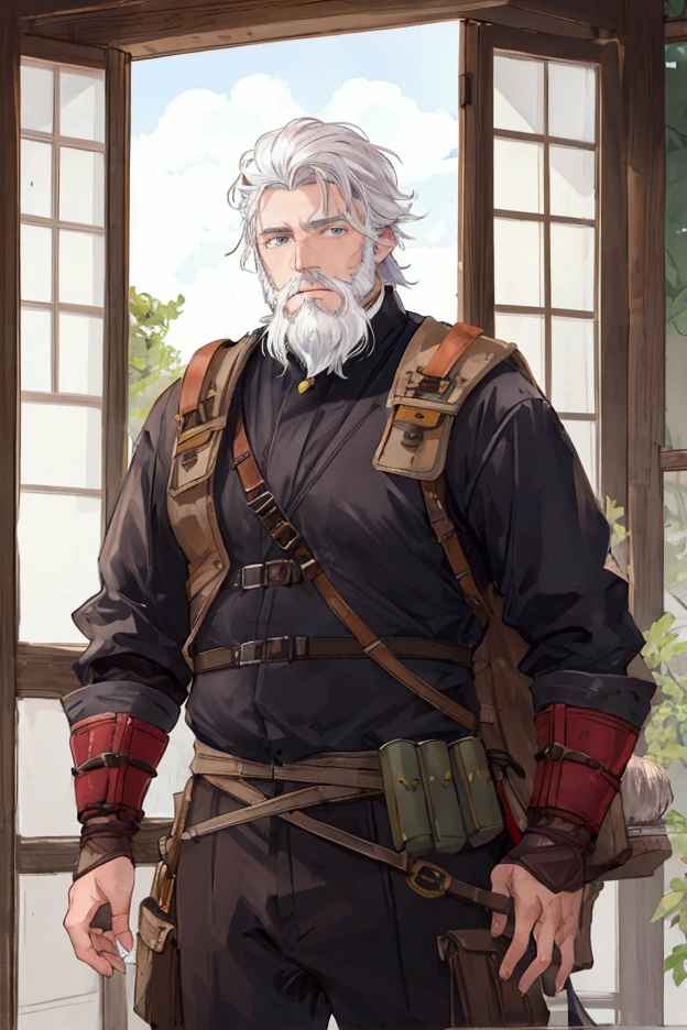 Adventurer's Equipment、middle-aged white-haired man、Short Beard