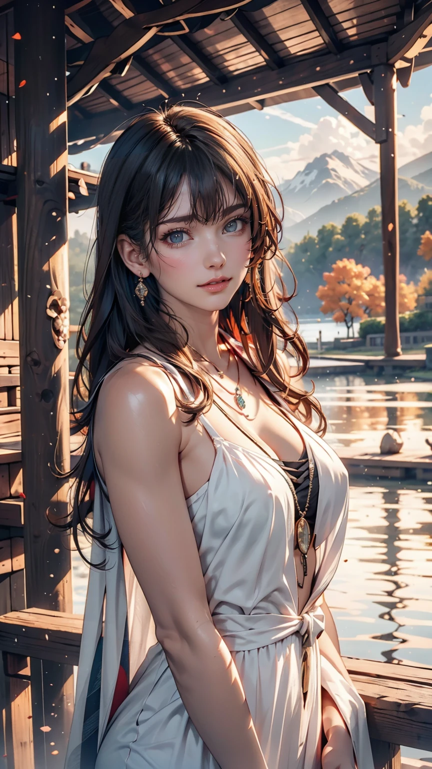 (magical pretty null blue stream overlay scene), (null), (cloud), Soft lighting, Clean background, beautiful null scenery, masterpiece, high quality, Beautiful graphics, High detail,By Thomas Kinkade, Art Station, Sharp focus, Inspiring 8k wallpapers,、24-year-old woman、Sexy proportions、Sexy、Narrow waist、slender