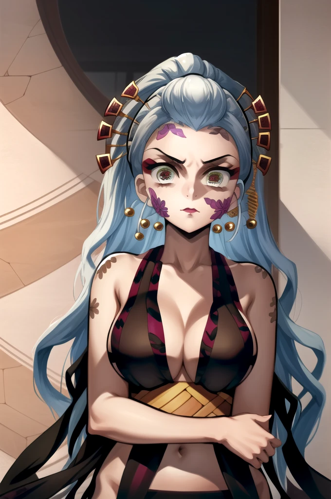 (masterpiece, Highest quality),  Intricate details,
One girl,    Daki - Demon Slayer, Dakidef, Daki Black,, Cuddling indoors, Japanese-style room,  IncrsSlitPupil, elongated pupils,((Micro Bikini)),食い込むMicro Bikini
,Bust Focus,Upper Body
