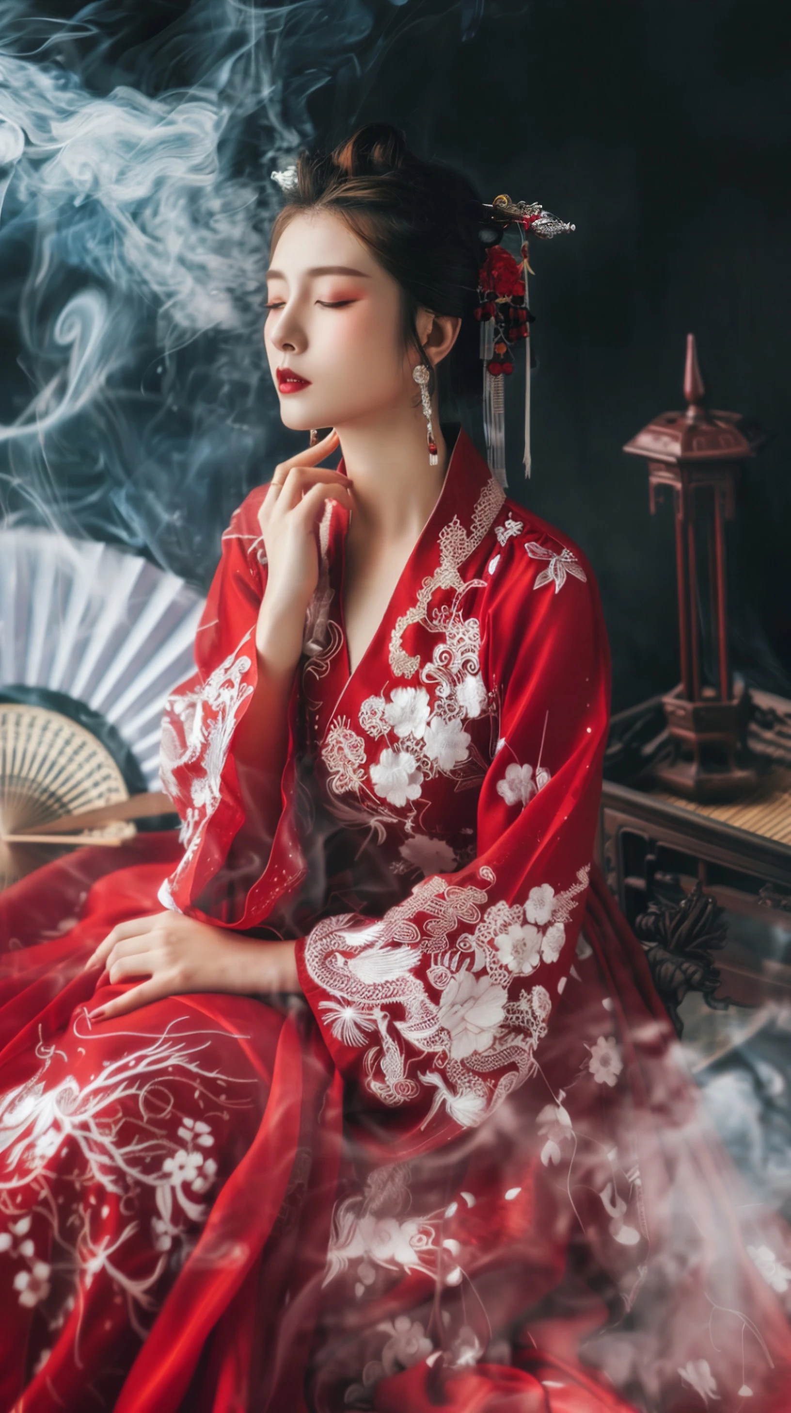 古风美人，红衣飘飘，梅花环绕