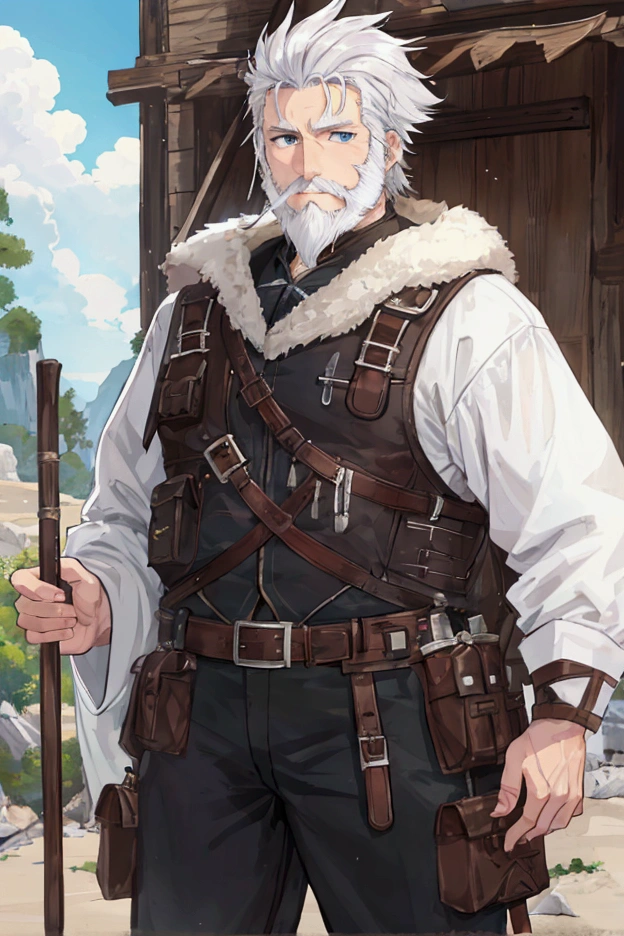 Adventurer's Equipment、middle-aged white-haired man、Short Beard