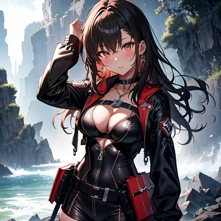ubel,((ubel of Frieren: Beyond Journey's End )),dark green hair,long hair,side ponytail,hair between eyes,bangs, BREAK (beret, black jacket, open clothes, cleavage, midriff, black shorts, black thighhighs, thigh strap, fingerless gloves, single glove:1.2) , (dynamic angle:1.3, front view:1.1, breast focus:1.3, from below:1.2), (dynamic posing:1.5, sexy posing:1.2, leaning forward), (seductive smiling:1.3),(*K) HD, highest quality, WorKs of masters, High resolution, spread legs, panties shot,1 girl, small nose,(with sparkling eyes and a contagious smile), very beautiful detailed face and eyes, bright colors, cute face, delicate beautiful face, Bright magenta eyes, cute eyes, sparkling eyes, Big eyes, (big breasts:1.3), (perky chest:1.1), (pointed chest:1.0), medium hips, glamorous body, white skin, smile, thin pubric hair, shiny hair, super beautiful face, Super beautiful eyes, Super beautiful hair,trendy outfit,sexy and attractive,explosion of colors,big hairpin,full body esbian,illegal occupation, Real World, Natural light,perfect Natural light,looking at viewer,