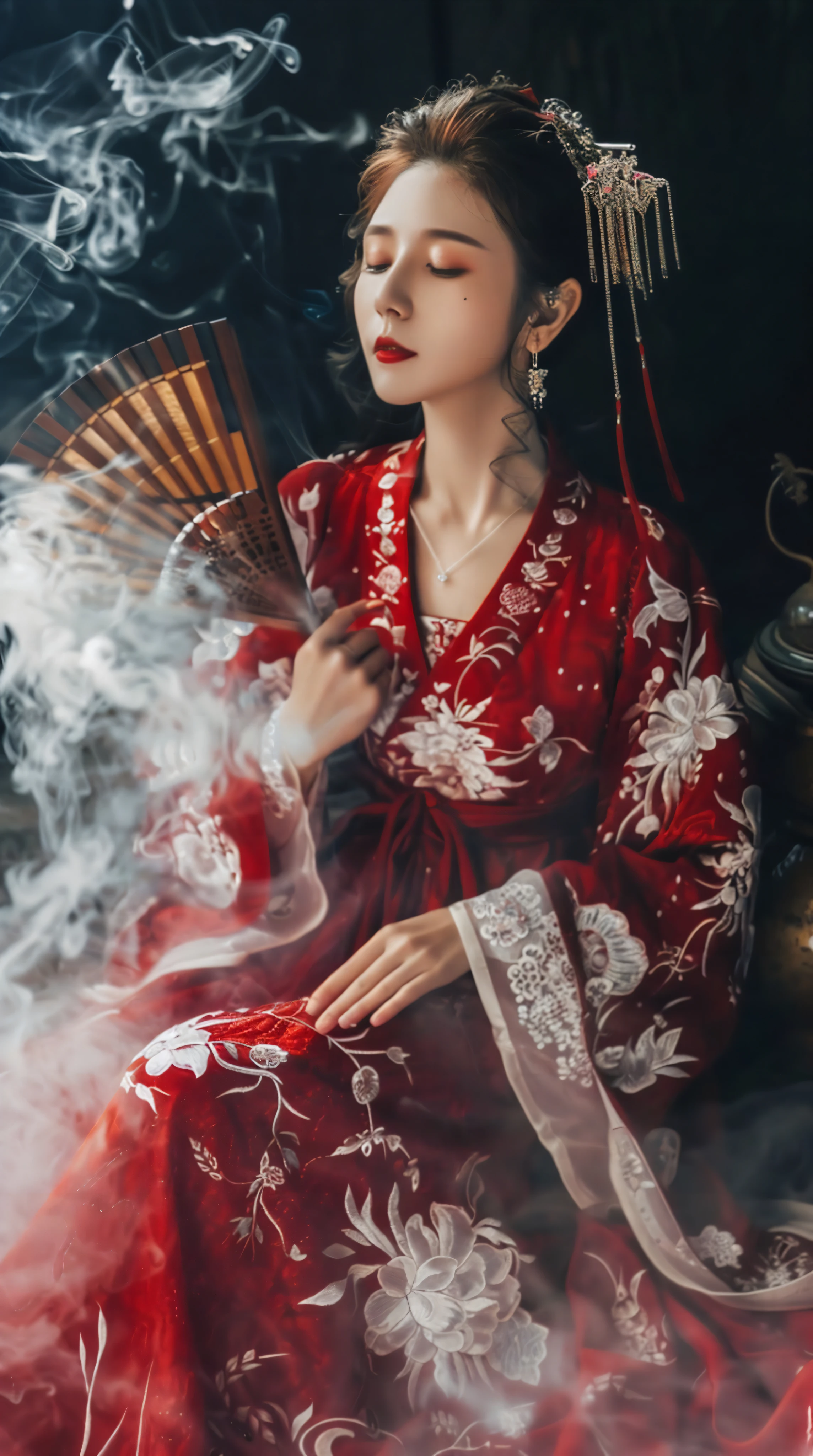 古风美人，红衣飘飘，梅花环绕
