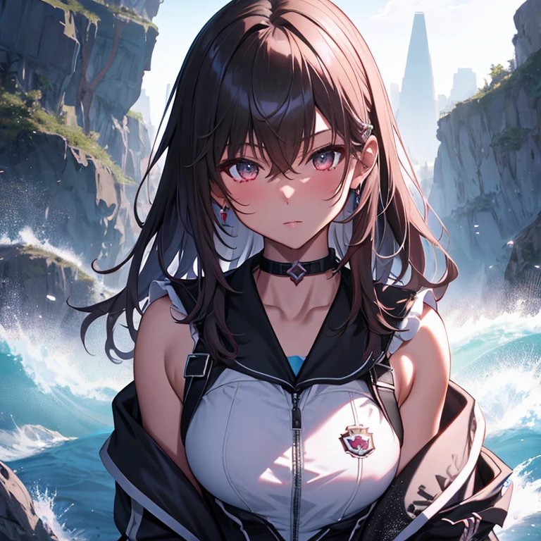 Empty island, Mysterious Island, Mysterious Island, Misaka Mikoto, 1girl, black choker, uhd, retina, masterpiece, ccurate, anatomically correct, textured skin, super detail, high details, high quality, best quality, highres, 4K