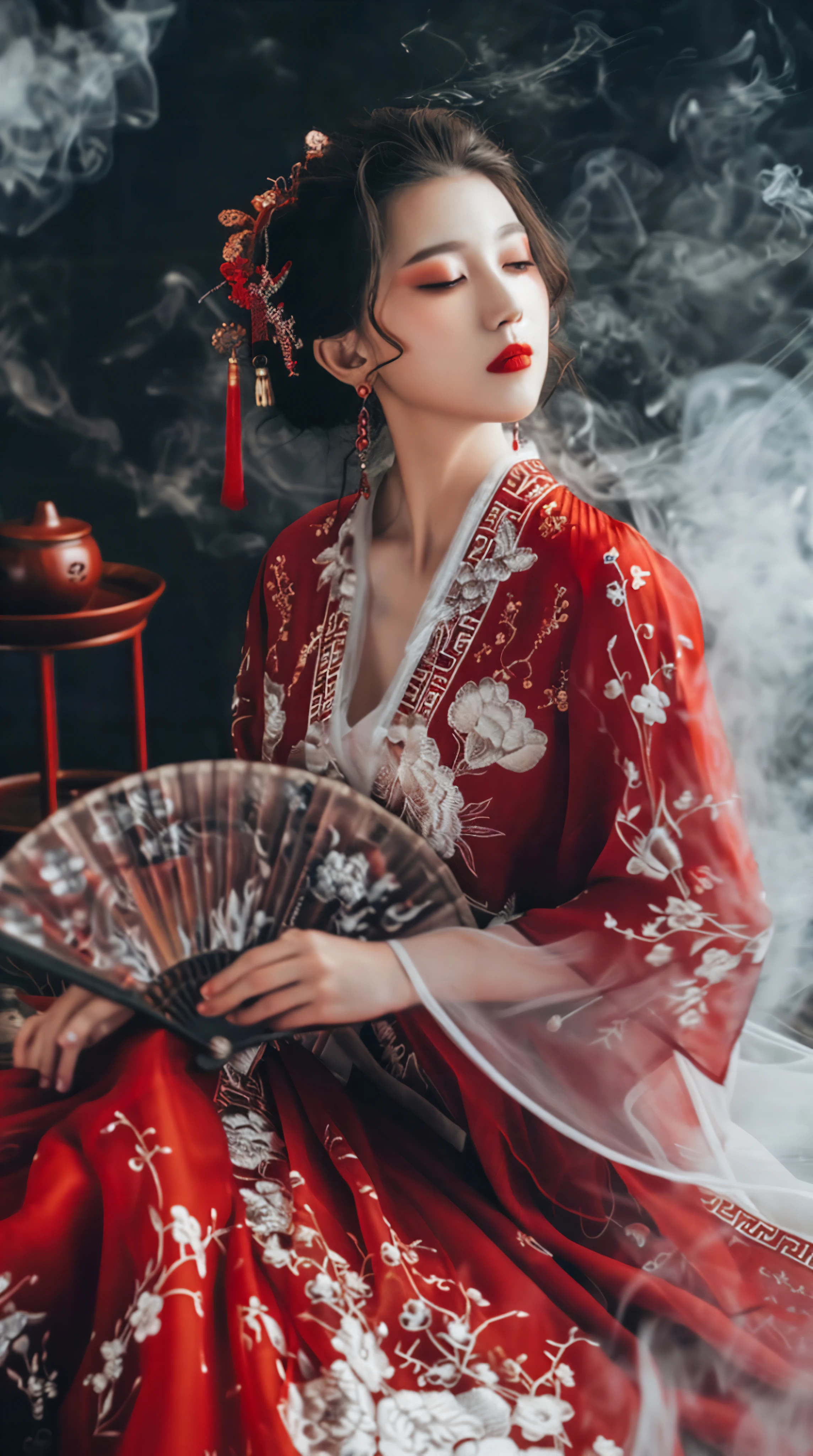 古风美人，红衣飘飘，梅花环绕