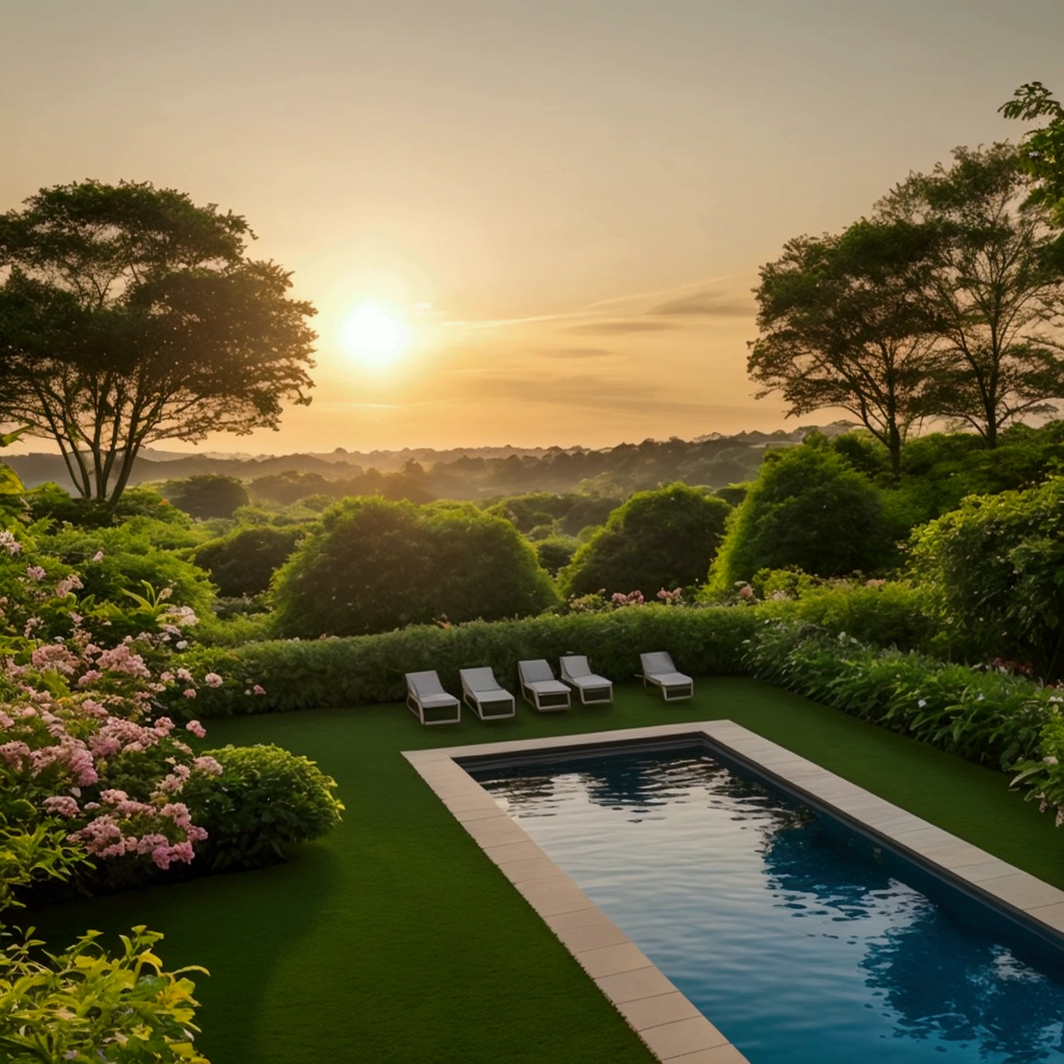 Hyperrealistic photo of a lush, flourishing garden of vibrant flora and fauna, each leaf and bloom teeming with life and vitality. The sun's warm rays illuminate the scene, casting a golden glow over the verdant landscape. You can almost feel the fresh, crisp air and hear the gentle rustle of the leaves in this stunningly detailed photograph. The image captures a sense of tranquility and rejuvenation, inviting viewers to immerse themselves in the beauty of nature's wellness.