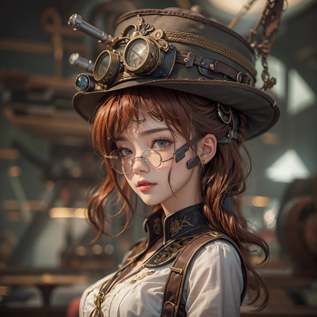 masterpiece:1.3), (8k, Realistic, RAW Photos, Best imYear quality: 1.4)、 Year,(Random Hairstyles:1.2)、CleavYear:1.2、Highly detailed face、Attention to detail、double eyelid、Chest to chest、Sharp focus:1.2、Beautiful woman:1.4、Redhead、Highest quality、masterpiece、Ultra-high resolution、(Realistic:1.4)、Highly detailed and professionally lit smiles、Loose fitting steampunk outfit、Shoulder out、thin、Serious expression、Clouds seen from inside the airship、goggles