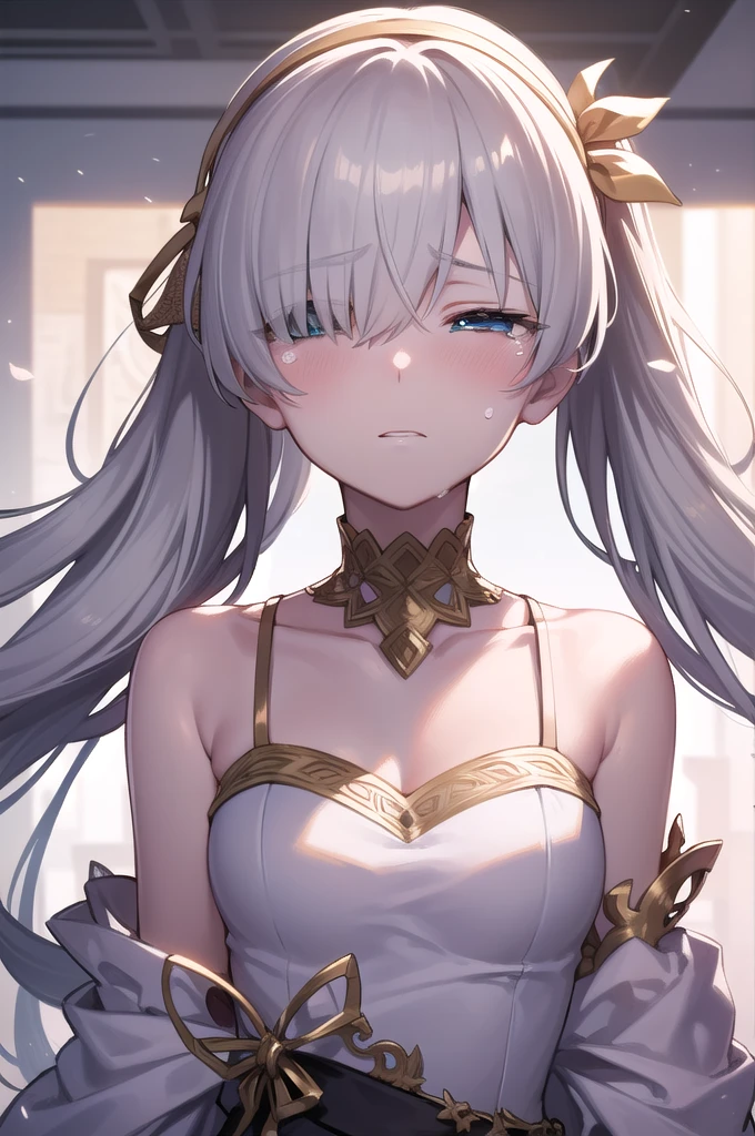 (((Are standing)))),((Tied up with rope)),((Lots of rope)),fgo anastasia,((Wrapped in countless ropes)), ((Both arms are tied behind their backs))blue eyes, Grey Hair, Hair between the eyes, (Hair on one eye:1.5), Long Hair, bangs,Exposed shoulders,Beautiful eyes like jewels,((((((Portrait of a single person)))))),((Are crying)),((Blushing)),
break , brown hair band, dress, Fur trim, hair band,,, tachi-e, White Bikini,
break (masterpiece:1.2), Highest quality, High resolution, unity 8k wallpaper, (figure:0.8), (Beautiful attention to detail:1.6), Highly detailed face, Perfect lighting, Highly detailed CG, (Perfect hands, Perfect Anatomy),