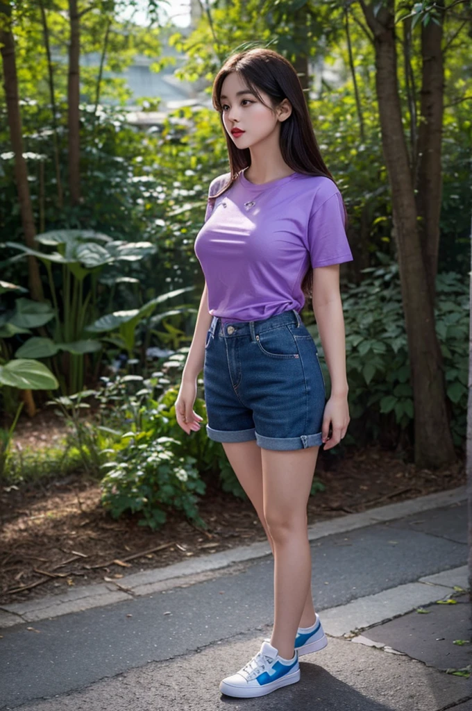 Ultra-high resolution, (Realistic: 1.4), RAW Photos, Highest quality, (Photorealisticistic), concentrated, Soft Light, (()), ((Japanese)), (front, Young Face))), (Depth of written boundary), (one piece), masterpiece, (Photorealistic), woman, bangs, (( Headband Top, Shorts, Small breasts, 1 girl))