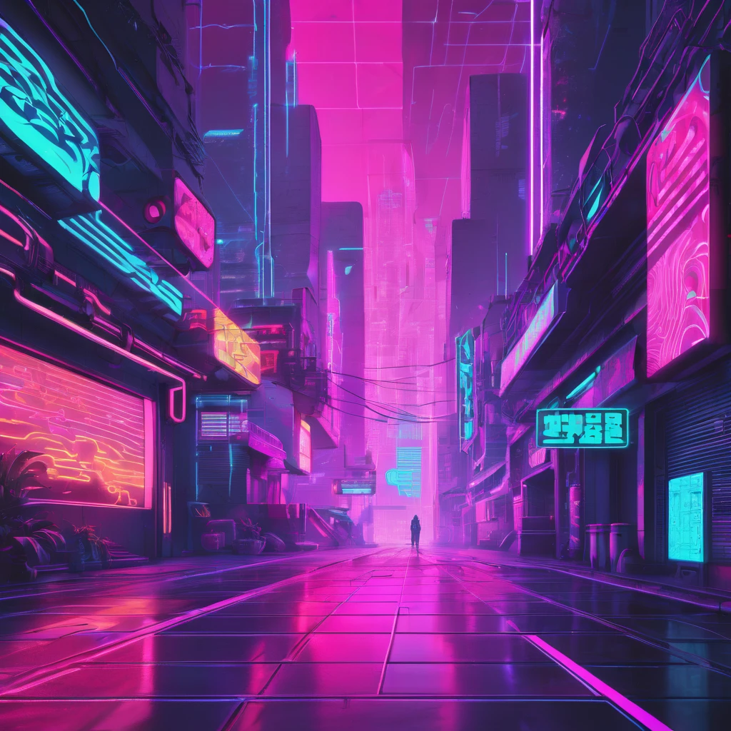 Create a digital artwork for a website background that combines Vaporwave, Cyberpunk, and pre-Columbian aesthetics. The scene should feature detailed pre-Columbian monoliths instead of Greek sculptures, placed in a retro-futuristic environment. The floor should have a neon-glowing grid pattern, typical of Vaporwave, and the background should mix dark, rainy, urban landscapes with vibrant neon lights, reflecting a Cyberpunk vibe. Incorporate the brand colors prominently: #39E600 (bright green), #E600Ce (vivid magenta), and #00E6A (teal). The monoliths should exude an ancient, mystical aura, with patterns and symbols inspired by indigenous nobility. The overall feel should seamlessly blend ancient history with futuristic digital aesthetics, creating a unique and captivating visual experience."