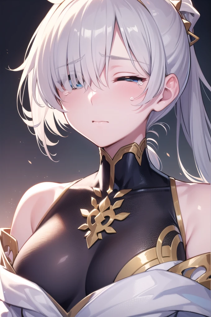 (((ponytail)))),((),fgo anastasia,((((Close your eyes)))), ((Both arms are tied behind their backs))blue eyes, Grey Hair, Hair between the eyes, (Hair on one eye:1.5), Long Hair, bangs,Exposed shoulders,((((((Portrait of a single person)))))),((Are crying)),((Blushing)),
break , brown hair band, dress, , hair band,,, tachi-e,,
break (masterpiece:1.2), Highest quality, High resolution, unity 8k wallpaper, (figure:0.8), (), Highly detailed face, Perfect lighting, Highly detailed CG, (Perfect hands, Perfect Anatomy),