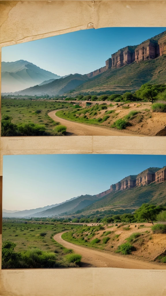serene landscape with the Aravalli hills in the
Background , transiting to historic images and map of haldighati