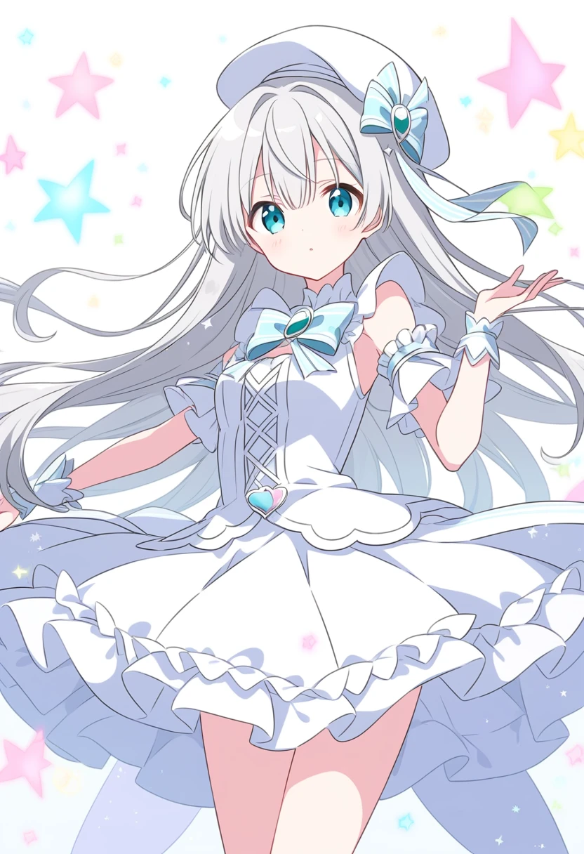 Silver Hair、cute、Magical girl、Wearing a hat、Black and white outfit、Frills