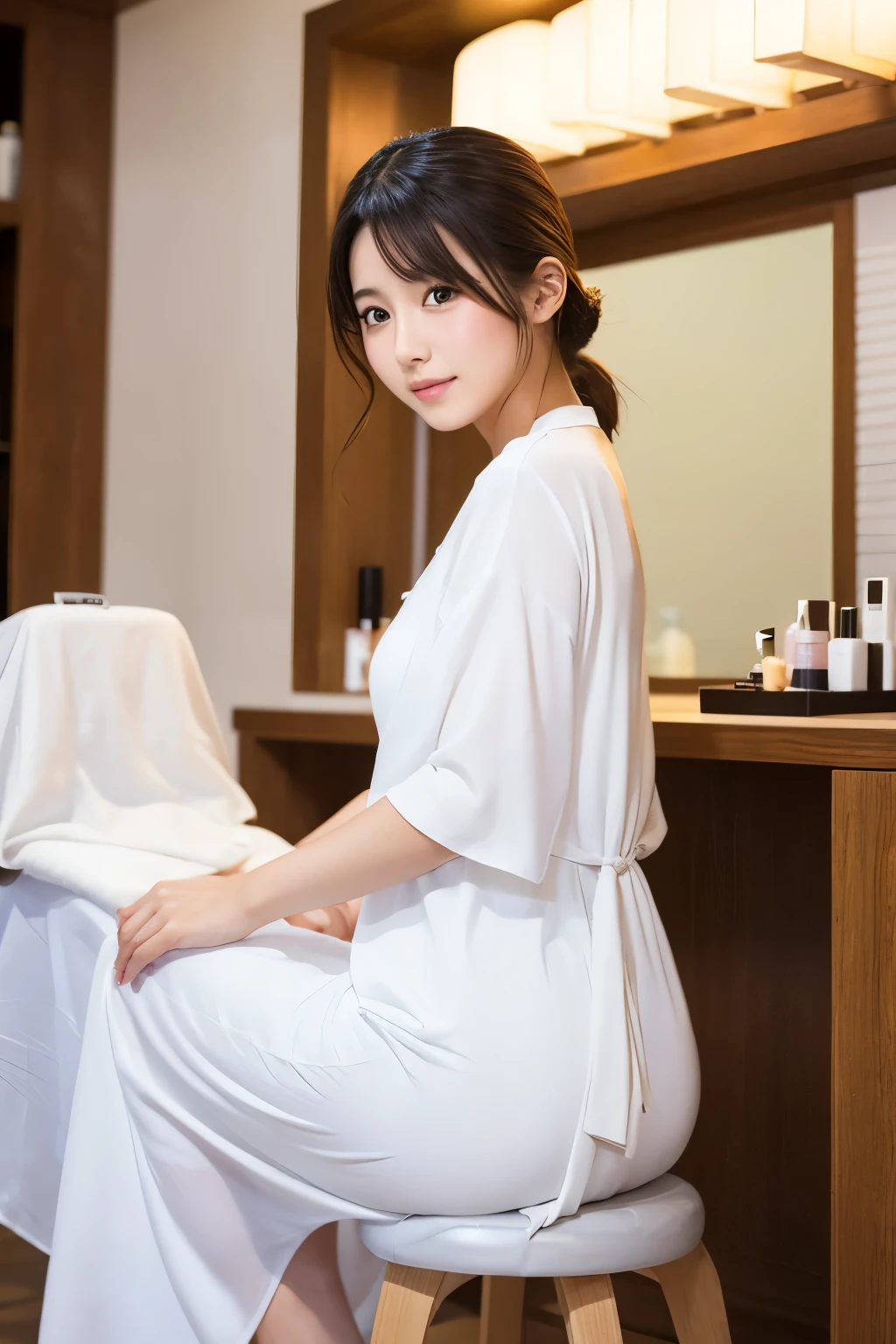 Japanese women　30th Generation　Beauty　Beauty Salon Model　White dress