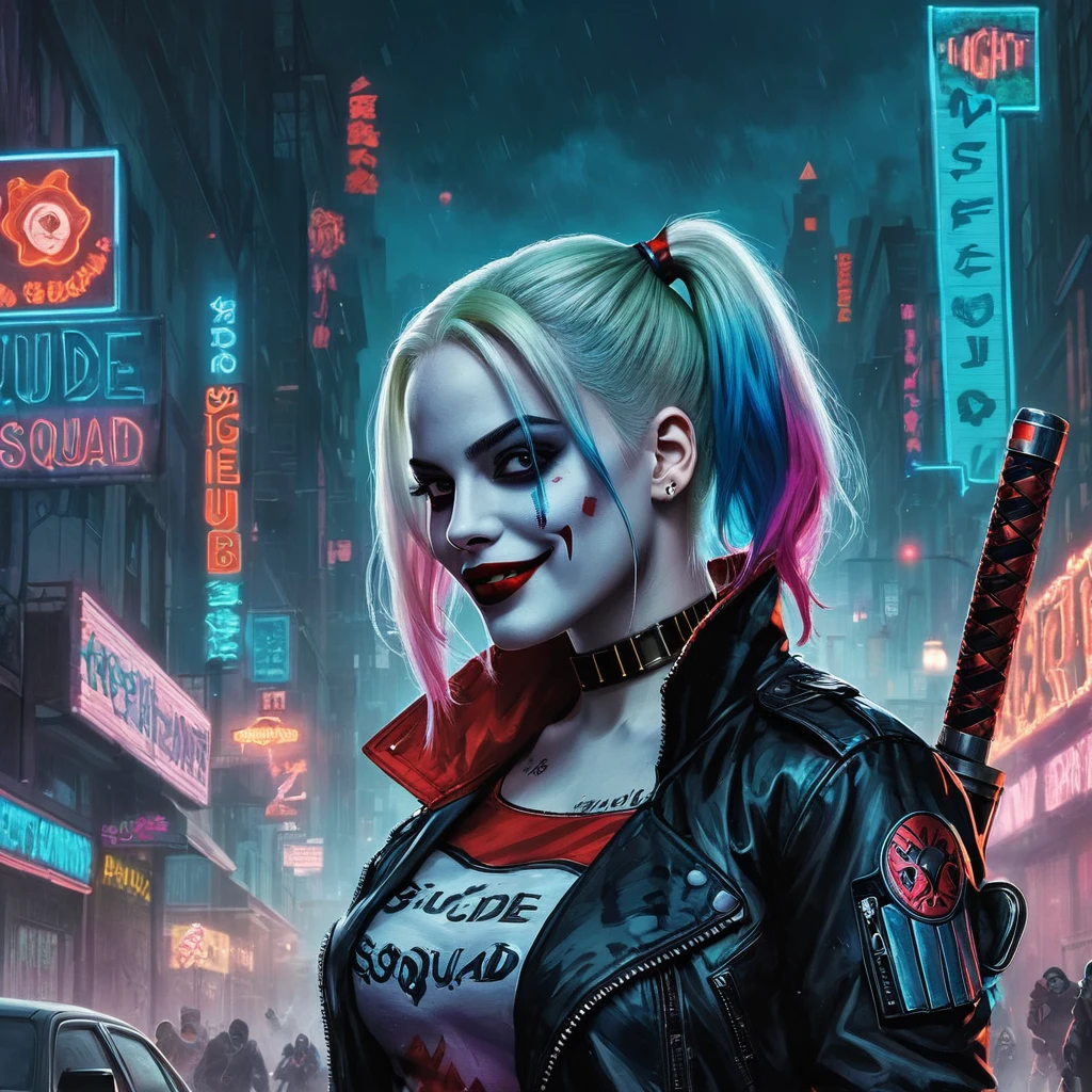 ((Need)), ((Masterpiece artwork)), (A detailed), (fantasy illustrations:1.3),(cinematic light,《Suicide squad》,the night:1.6),To mysterious aura two ghosts,red eyes,red moon,pay,,Close do morcego,Harley Witch, only, Dark black cloak,Great dynamic style injects mystery into the scene,Rich atmosphere of suspense and terror。Harley Quinn's serious expression conveyed a sense of danger and intrigue,'Cause she navigated dark and sinister streets,Sinister characters hiding in the shadows,Her menacing presence adds to the suspense。The scene is filled with dramatic lighting,Cast a mysterious glow and deep shadows,Create a sense of impending doom and terror。Street light at night,Detailed representation of the branch and lanterns texture,Lanterns hanging from trees,It has flowers on it, dark lighting,background bokeh,soft lighting, dim and dim lights, Scary lantern lighting,Peaceful and spooky atmosphere,mysterious and dark,Detailed lighting effects,Smooth color transitions,Lantern branches are depicted in a frightening way。Ghosts float in the smoke, seducing gaze, Mysterious sky,Moon Night, pastel colored, (A high resolution:1.2)