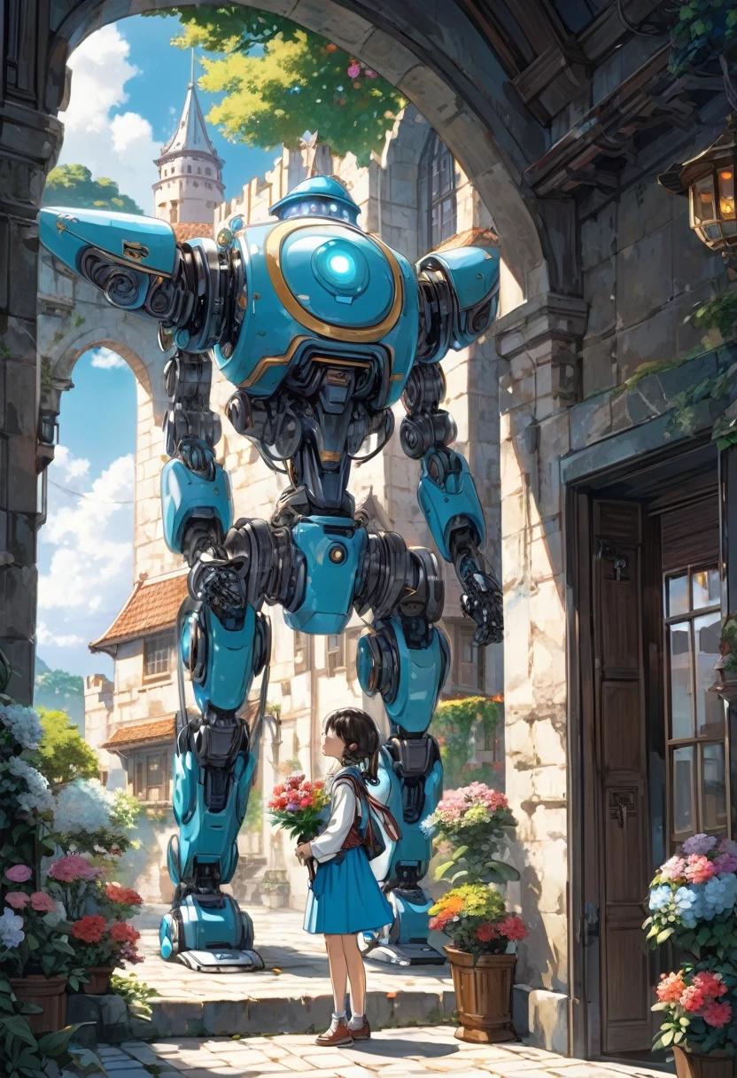 Very detailed、whole body、Brown hair semi-long hair、Wear a white jumpsuit、Wear white sneakers、Repair the powered suit、I&#39;m in the garage、woman