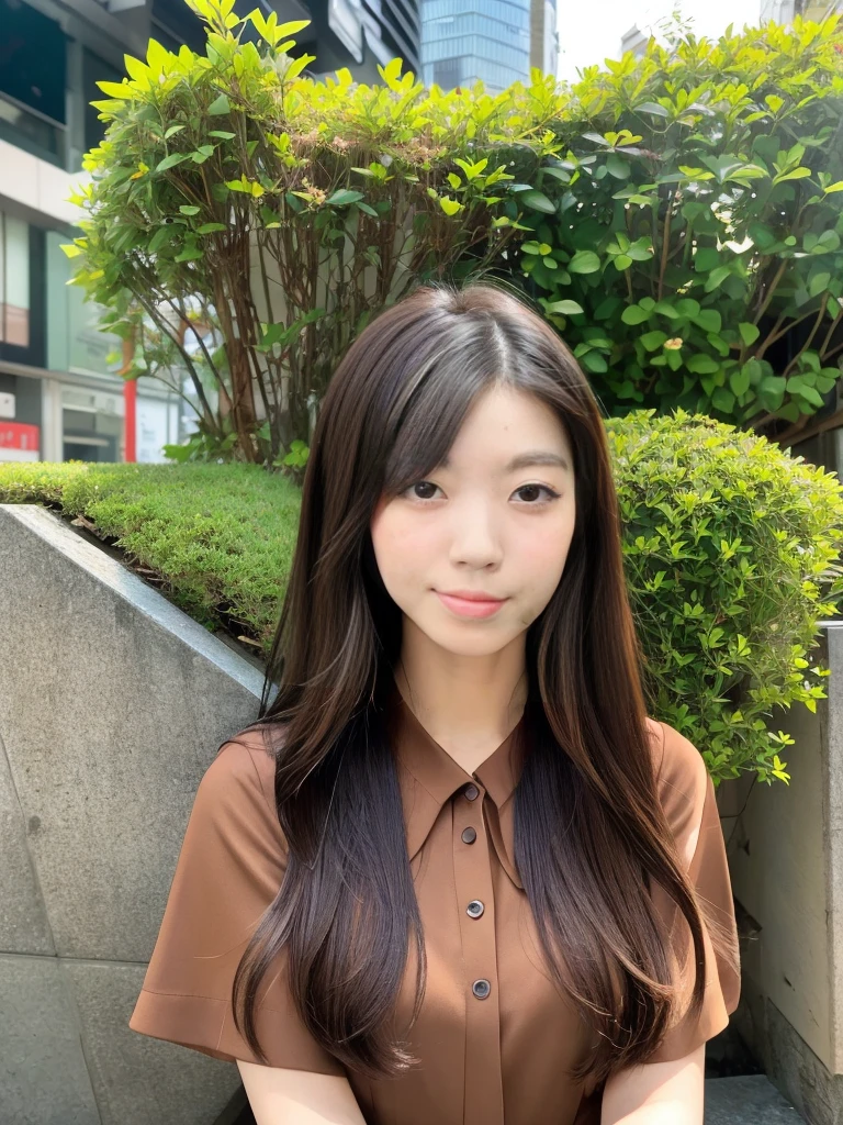 Ultra-high resolution, Superior Quality, Highest quality, Super detailed, Realistic, 8k, RAW Photos, Highest quality, masterpiece, Attractive girl, A wonderful girl, Brown Hair, Shoulder-length layered, Asymmetrical bangs, Japanese Idols, Sophisticated, stylish, blouse,Shibuya Ward,