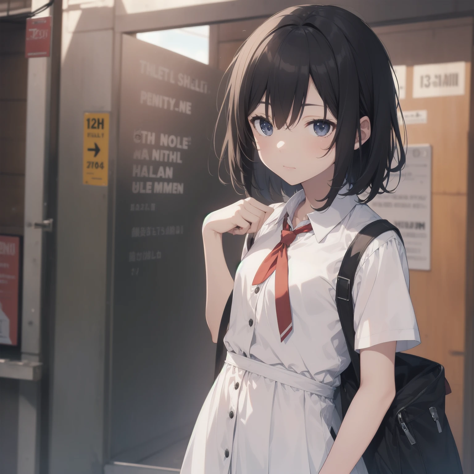 ultra-absurdres-Top quality by artist God, ultra-detailed, high resolution, anime moe artstyle, best anime 8k konachan wallpaper, pixiv contest winner, pool:2810, perfect anatomy,break, 1girl, (Please draw a girl walking sleepily to school alone. )break,(Solo,little female, 13-year-old:1.3),Full limbs, complete fingers,a junior high school student, (very short hair), short cut, flat chest, , small butt, small black eyes, beautiful detailed eyes, well-proportioned iris and pupils, expressive eyes, highres detailed hair, soft expression, salor school_uniform, sailor collar, serahuku, bow, pleated skirt,(Detailed Lighting), (Detailed background), in the School commute route. break,super detailed skin, Best cinematic lighting powered by famous artist, 8k,beauty illustration,photoshop_(medium),very aesthetic,break,((artist:yuuhagi_(amaretto-no-natsu) )), artist:clamp ,artist:carnelian ,artist:kantoku ,