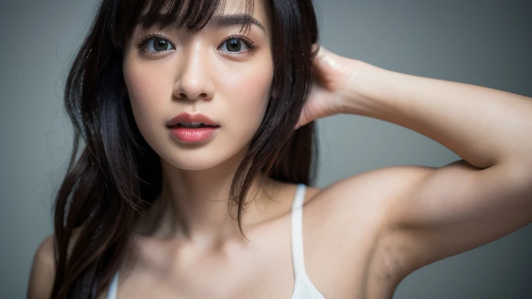 You are a professional photographer。masterpiece、８K、Highest quality, Soft Light, Ultra-high resolution, (Realistic:1.4), RAW Photos,24 years old Japanese girl, alone, cute, bangs、(pupil, Light in your eyes),  Beautiful face in every detail, (Small box),(High resolution detail of human skin texture),Cleavage
、American Garage、American motorcycle repair shop、Harley Biker、Wear a leather jumpsuit、Accurate background、（Get on a bike）、
、(Portraiture)