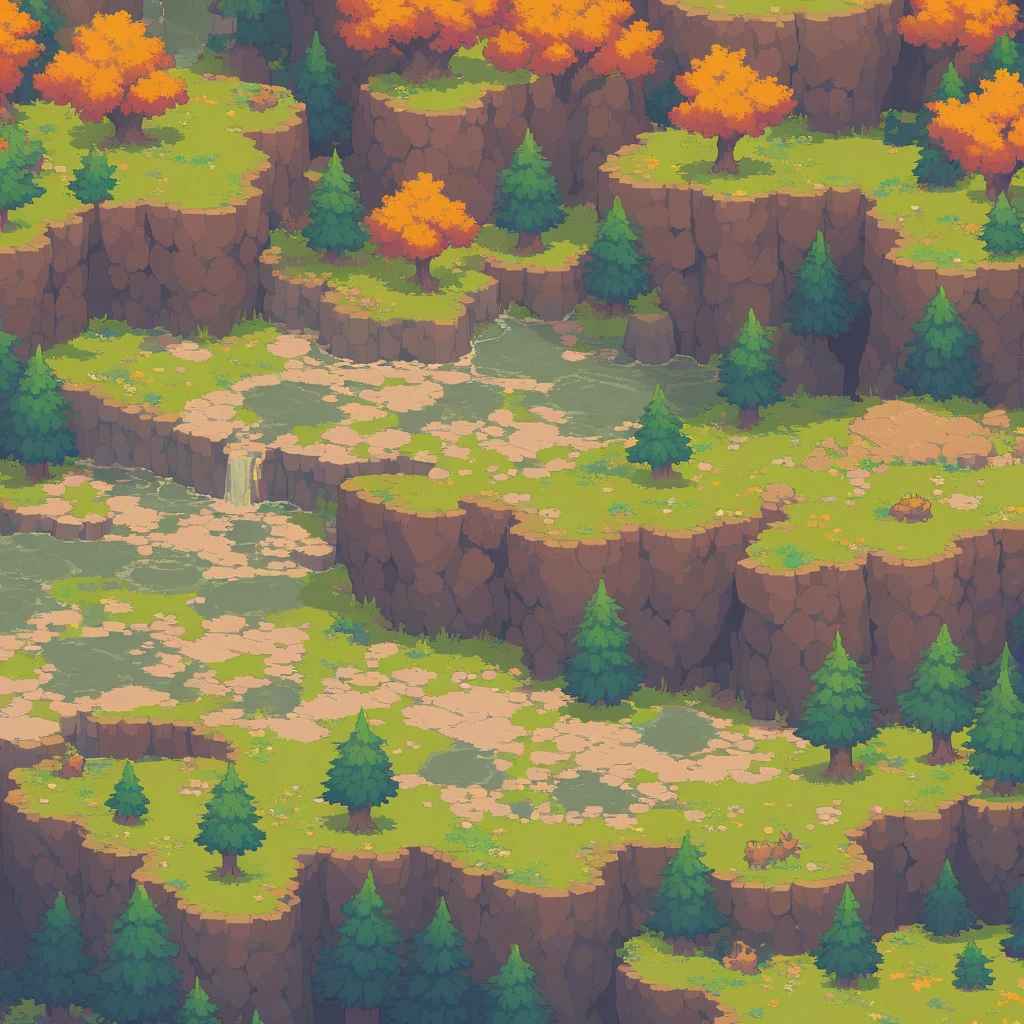 retro video game style,pixelated, vibrant pastel colors,8-bit characters,blocky shapes,sharp lines,detailed shading,classic gaming vibe,nostalgic atmosphere,classic arcade games,masterpiece:1.2,ultra-detailed,illustration style, 2d texture, stone texture, 4 k seamless mud texture, video game texture, dirt texture, tileset, game tiles, grass, 3/4th perspective trees, 3/4th perspective tileable rock texture, 3/4th perspective tileable cliff formations, tileable trees, topdown view, game texture, game art, tileable texture, very detailed cliff texture, intricate stones, top down view, 3/4th perspective