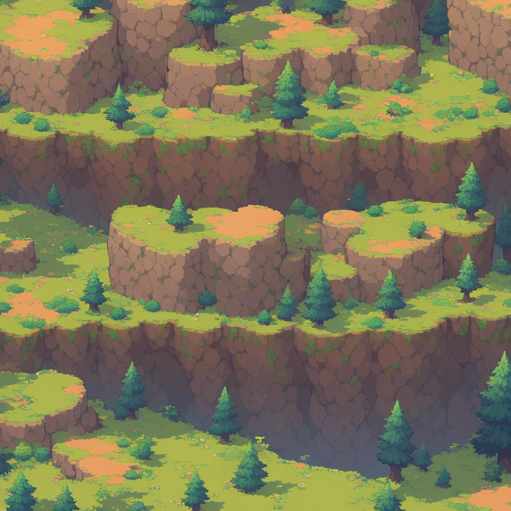 retro video game style,pixelated, vibrant pastel colors,8-bit characters,blocky shapes,sharp lines,detailed shading,classic gaming vibe,nostalgic atmosphere,classic arcade games,masterpiece:1.2,ultra-detailed,illustration style, 2d texture, stone texture, 4 k seamless mud texture, video game texture, dirt texture, tileset, game tiles, grass, 3/4th perspective trees, 3/4th perspective tileable rock texture, 3/4th perspective tileable cliff formations, tileable trees, topdown view, game texture, game art, tileable texture, very detailed cliff texture, intricate stones, top down view, 3/4th perspective