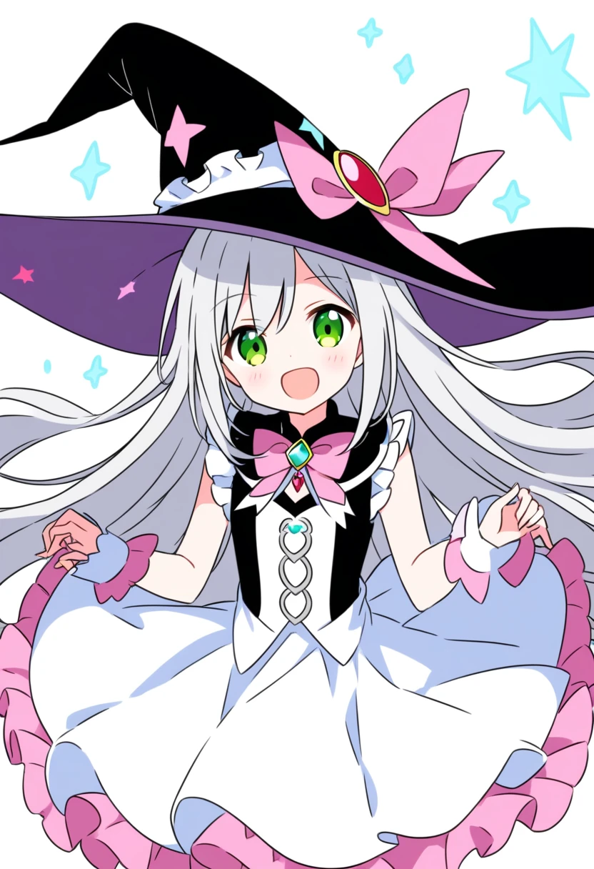 Silver Hair、cute、Magical girl、Witch Hat、Black and white clothing、Frills
