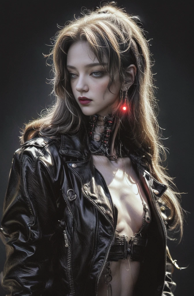 cyber punkワールド上の女兵士, Cyber Soldier, Female Cyborg Soldier, Strangely glowing neon lights, Firearms, machine gun, bazooka, Very beautiful and detailed eyes, Beautiful and delicate eyes,ear piercing、（（Vibrant color scheme））, Black leather jacket, Delicate facial features with glossy lips and textured skin、Very detailed, Super complicated, High-quality images、Full Body Shot、Multiple Exposure Photography、Create images with amazing effects、Use a glamorous style、Digital art inspired by Ignacy Witkiewicz, Featured on cgsociety, Gothic art, Natalie Shaw Tom Bagshaw, Heavenly beauty, In the world of red dreams, Red ornaments, bright red, Profile photo 1024px, cyber punk hacker, Portrait of a digital shaman, Digital Artist, cyber punk))), cyber style, cyber punk horror style, タデウシュ・プルシュコフスキによるcyber punkアート, It was a hot topic on Art Station...., 詳細なcyber punkのイラスト, 高度なデジタルcyber punkアート, cyber punkマシンのポートレート, デジタルcyber punk - アニメアート, デジタルcyber punkアニメアート, cyber punkをテーマにしたアート, 夢のようなcyber punkガール, cyber punk))))), hacker, Cyberpsycho, Ghost in the machine, Android Mystic, Digital Art, Digital Artファンタジー, 美しいDigital Art, 素晴らしいDigital Art, ファンタジーDigital Art, Detailed digital 3D art, colorfull Digital fantasy art, 素晴らしいDigital Art, 素晴らしいDigital Art, Digital fantasy art ), Digital fantasy art, 息を呑むようなDigital Art, detailed ファンタジーDigital Art, 精巧なDigital Art, The female demon living in the machine, Profile photo 1024px, cyber punk hacker, Portrait of a digital shaman, Digital Artist, cyber punk))), cyber style, cyber punk horror style, cyber punk))))), hacker, Cyberpsycho, Ghost in the machine, Android Mystic, Digital Art, Beautiful artwork illustration, Highest quality, The perfect angle, Perfect composition, Best Shot, Official Art, Cinematic Light, Figurative art, 美しく表現力豊かなDigital Art