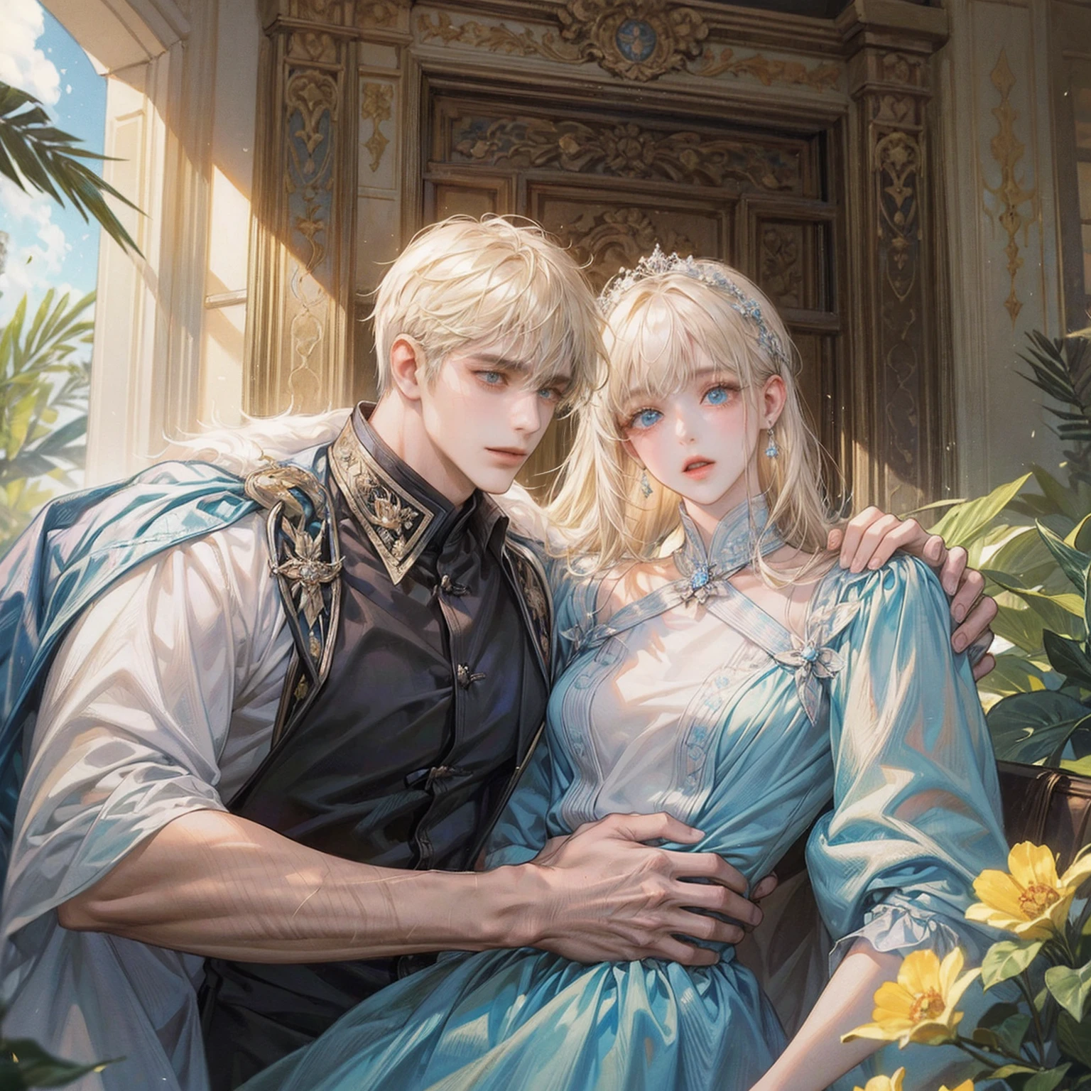 (((masterpiece))), ((Highest quality)), ((Super detailed)), (CG illustration), Happy parent-child scene。The resurrected form of Emperor Constantine and the twins Crispus and Fausta.、Father and son landscape。「Varna, Bulgaria、Under the clear blue sky、A summer evening where a stylish modern mansion shines。As the bright sunlight envelopes the sea and the mansion、A young father in his 30s hugs his twin sons tightly and warmly on his way home from work。The father&#39;s face was filled with deep love, retribution and forgiveness.、I can see the look of relief on his face, having overcome his past mistakes.。The children have innocent, naive smiles、He buried his face in his father&#39;s shoulder and looked relieved.。Light and shadow gently intersect、A scene that creates a warm and moving atmosphere overall.。」Love。Love, forgiveness, healing and purification。Detailed and delicate。lyrical。Heartful Modern。Gorgeous。elegant。masterpiece。super high quality。, beauty, brilliance, ultra-high quality, ultra-high resolution, Ultra-fine, ultra-beautiful, a masterpiece.​masterpiece。I'm in love with you,
