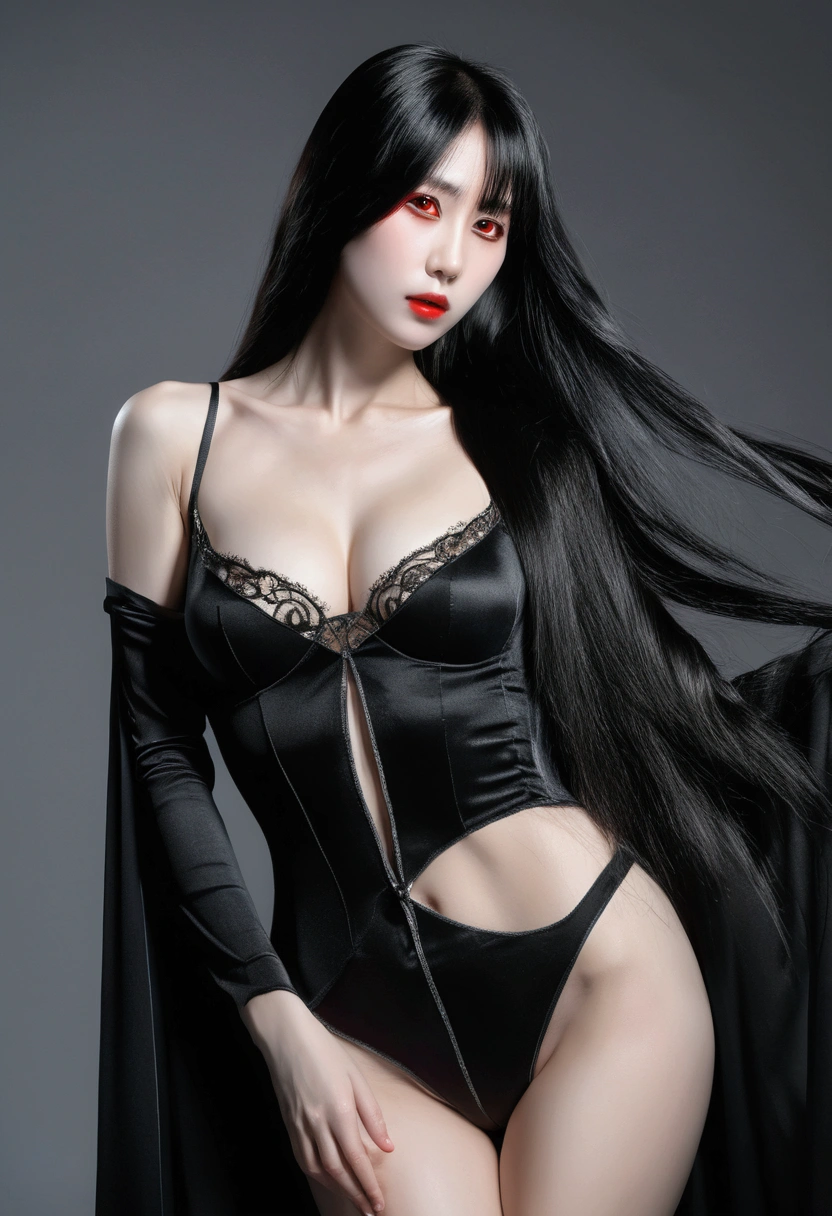 Highest quality, masterpiece, Ultra-high resolution, (Photo Real:1.4), Surrealism, dream-like,Fusion Art, Shadow Dancer, Shadow magic,Red-eyed black-haired vampire、Shiny and beautiful black hair、Terribly long black hair、Her black hair shines so beautifully、D Cup、Natural Breasts、Natural breasts、Expose、Nipples、Soft 、clear、Saggy breasts、Large breasts、Ripe Milk、anorexia、Super super long hair、Hair length(approximately).5Metery hair is fluttering、Straight black hair、Black hair longer than height