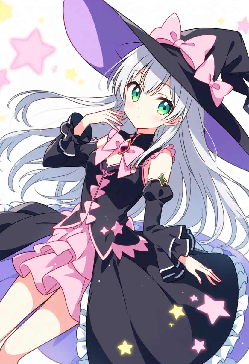 Silver Hair、cute、Magical girl、Witch Hat、Black clothing、Frills