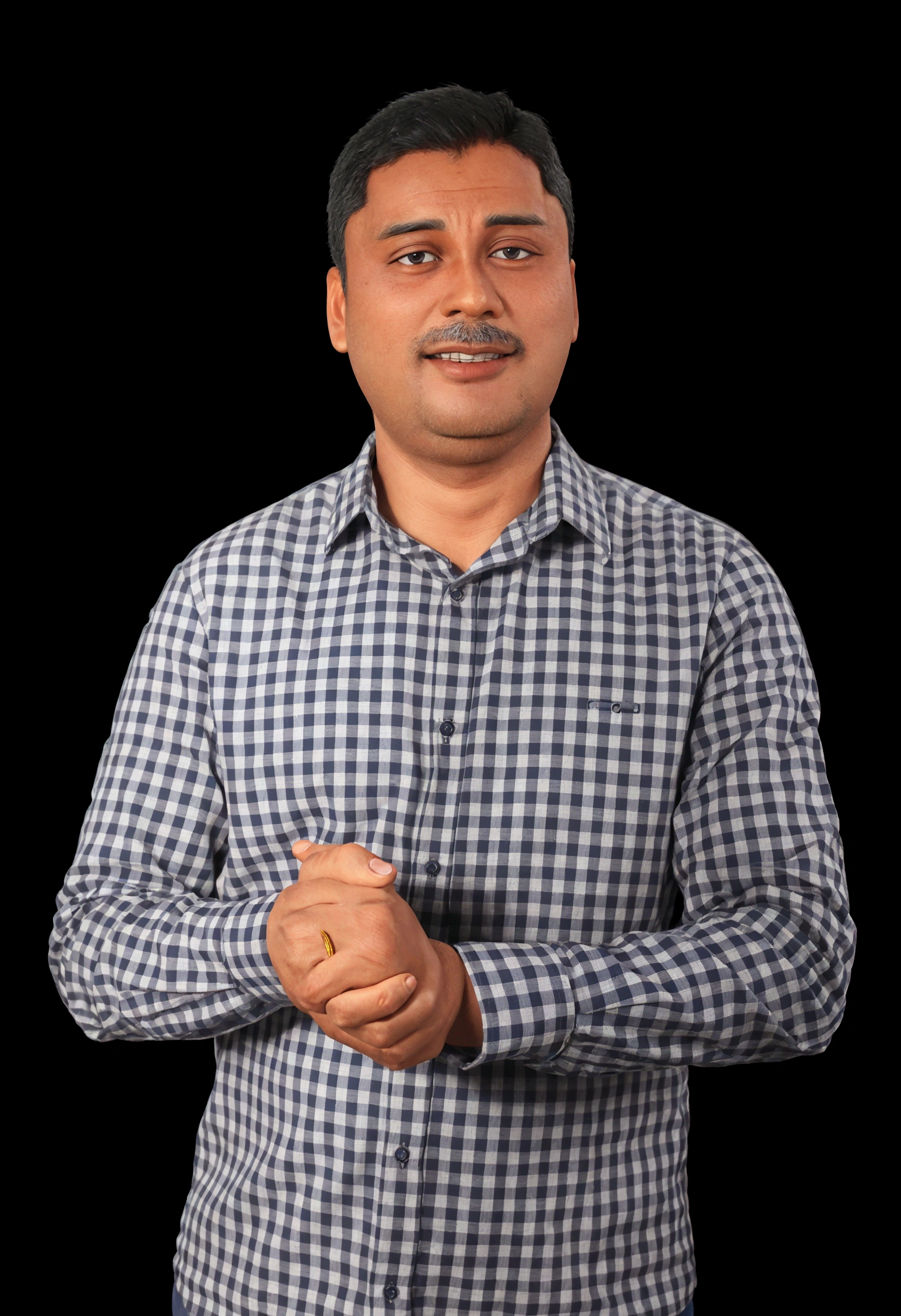 trimmed man in blue and white checkered shirt standing with hands crossed, johnatan wayshak, nivanh chanthara, Mohammed Chahin, Khyzyl Saleem, ranjit ghosh, inspirado por Bikash Bhattacharjee, a photo of a man, por Rajesh Soni, photo taken with nikon d750