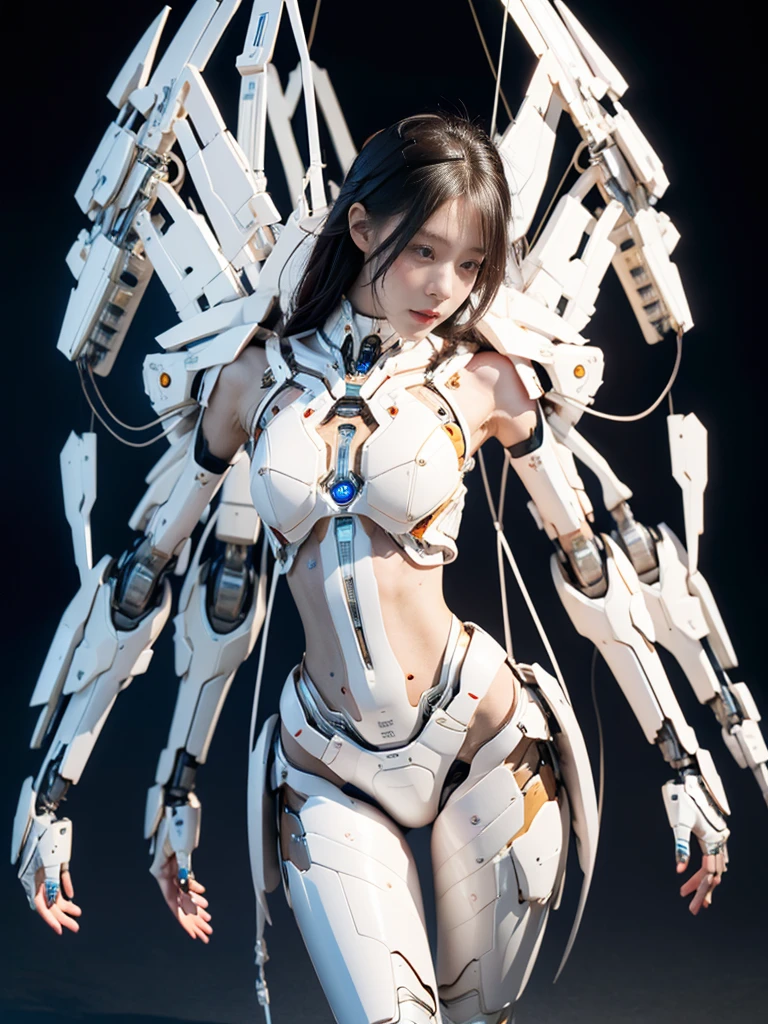 {{best quality, 1080P, Masterpiece, Ultra high resolution, photorealistic, ultra realism, Realistic skin texture, Extreme skin detail, dslr, Detailed eyes, Facing the camera, very beautiful face, Concise facial structure, blue eyes, Pale skin, Realistic skin texture, Extreme skin detail, oc render reflection textures, Realistic light and shadow, Single picture, alone, The body is slim and balanced., Age 20, Height 170, naked girl, NUDE, no underwear, A girl with the body of a mechanical robot., Transparent futuristic black glass mech armor suit, The mechanical cervix is attached to the neck., flat stomach, Woman with perfect robot arms and legs, full body view, (Photo from the head down to the legs.), Whole body photo.}}