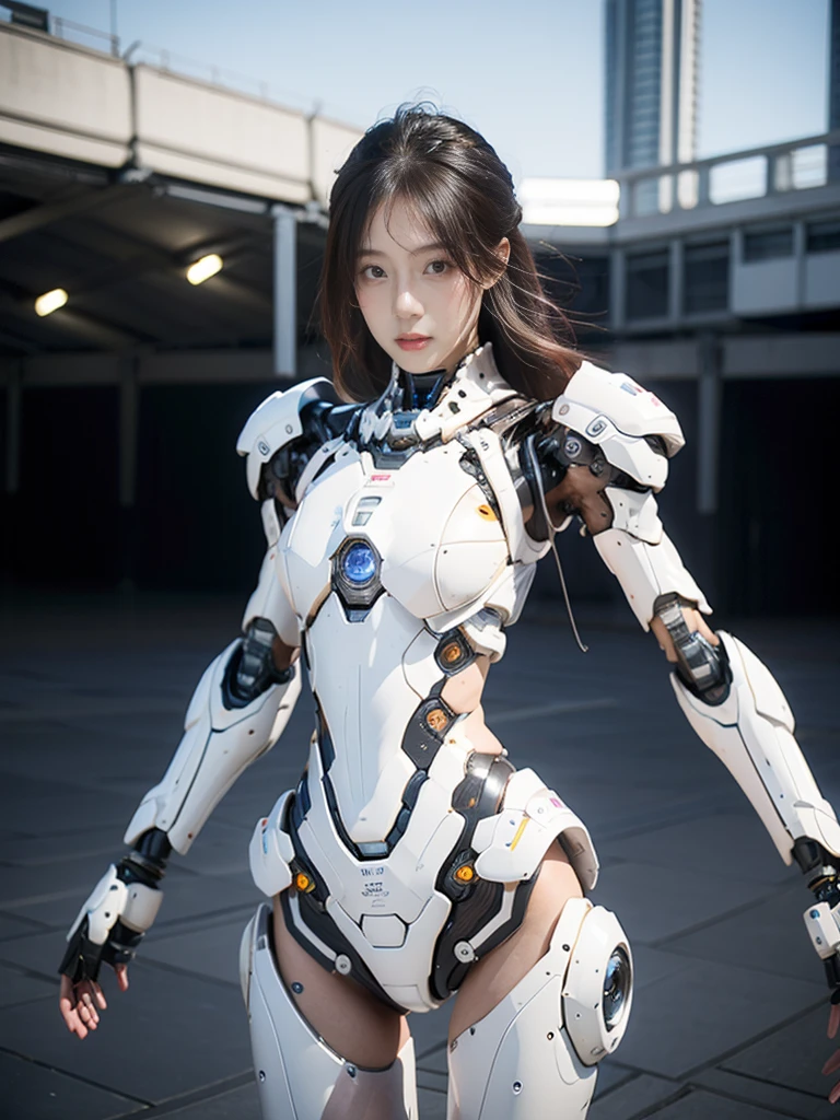 {{best quality, 1080P, Masterpiece, Ultra high resolution, photorealistic, ultra realism, Realistic skin texture, Extreme skin detail, dslr, Detailed eyes, Facing the camera, very beautiful face, Concise facial structure, blue eyes, Pale skin, Realistic skin texture, Extreme skin detail, oc render reflection textures, Realistic light and shadow, Single picture, alone, The body is slim and balanced., Age 20, Height 170, naked girl, NUDE, no underwear, A girl with the body of a mechanical robot., Transparent futuristic black glass mech armor suit, The mechanical cervix is attached to the neck., flat stomach, Woman with perfect robot arms and legs, full body view, (Photo from the head down to the legs.), Whole body photo.}}