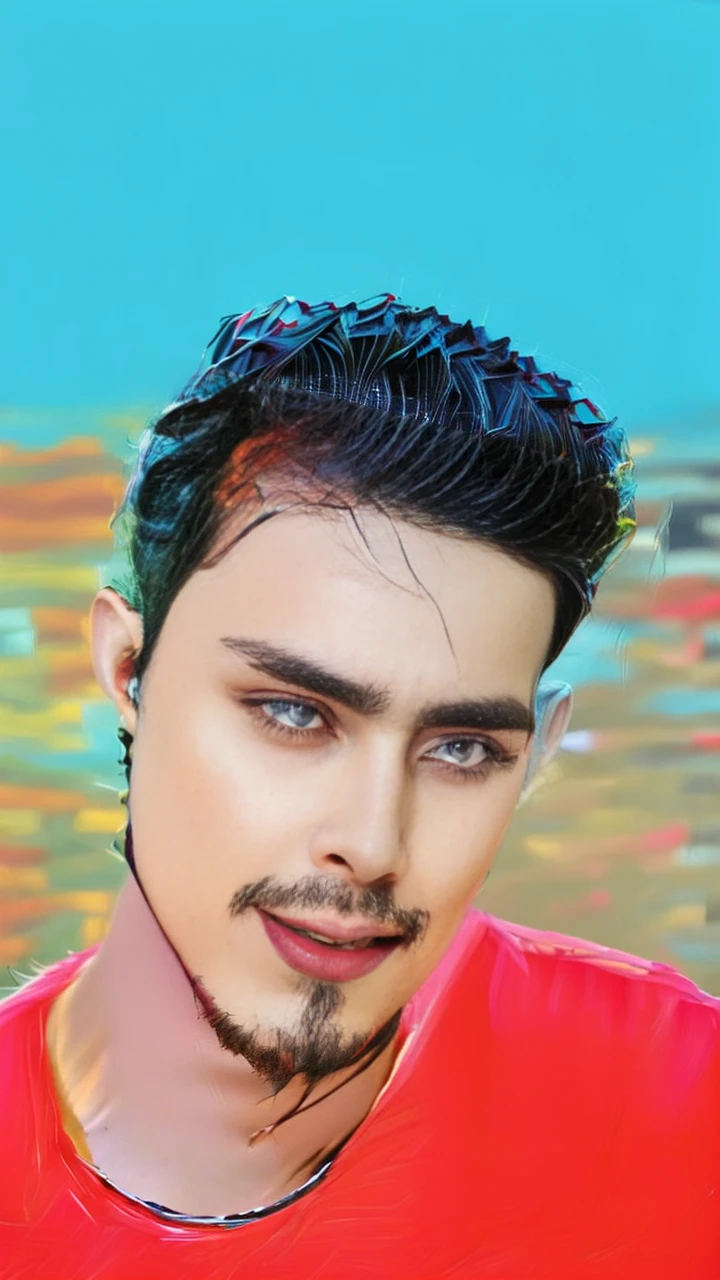 oil painting ! A masterpiece of art . highest quality , detailed image of a beautiful face . Portrait of a very handsome 19 year old boy ! Surrealistic amazing portrait of a boy with very bright and contrasting colors , The wind blows the paint across the canvas in large clumps , creating a unique image of a whirlwind around beauty and inspiration in the style of Picasso !