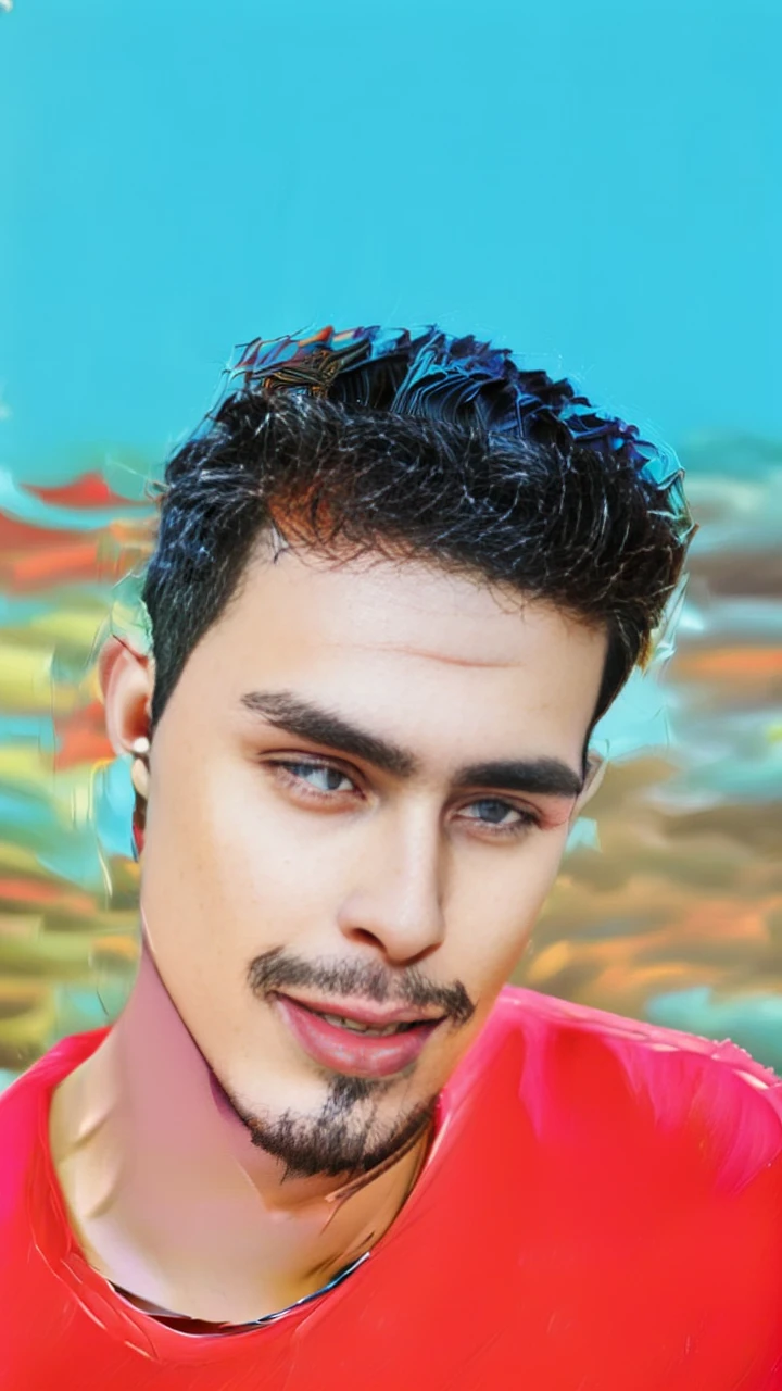 oil painting ! A masterpiece of art . highest quality , detailed image of a beautiful face . Portrait of a very handsome 19 year old boy ! Surrealistic amazing portrait of a boy with very bright and contrasting colors , The wind blows the paint across the canvas in large clumps , creating a unique image of a whirlwind around beauty and inspiration in the style of Picasso !