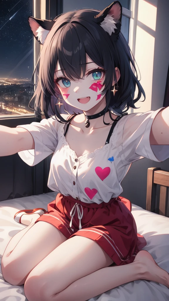 Highest quality,masterpiece,New Gravure Idol,Take a selfie and post it on social media,Completely naked,Pasties,Black Hair