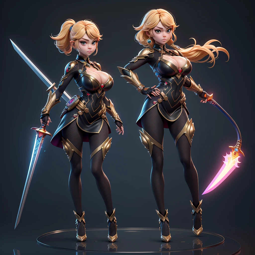 mini dragon, 独奏, ray tracing, 3D style, 3DMM, (3 poses per photo), fully body, (bodysuit branco),(dark dress), over all view,((3 poses per photo)), over all view, Hearts of the Kingdom style clothes,((3 poses in each photo)), over all view, Metroid, ((with futuristic sword)),Ultra-realistic skin, (big tits),((huge cleavage on the breasts)),((incredible look)),((impressive details))