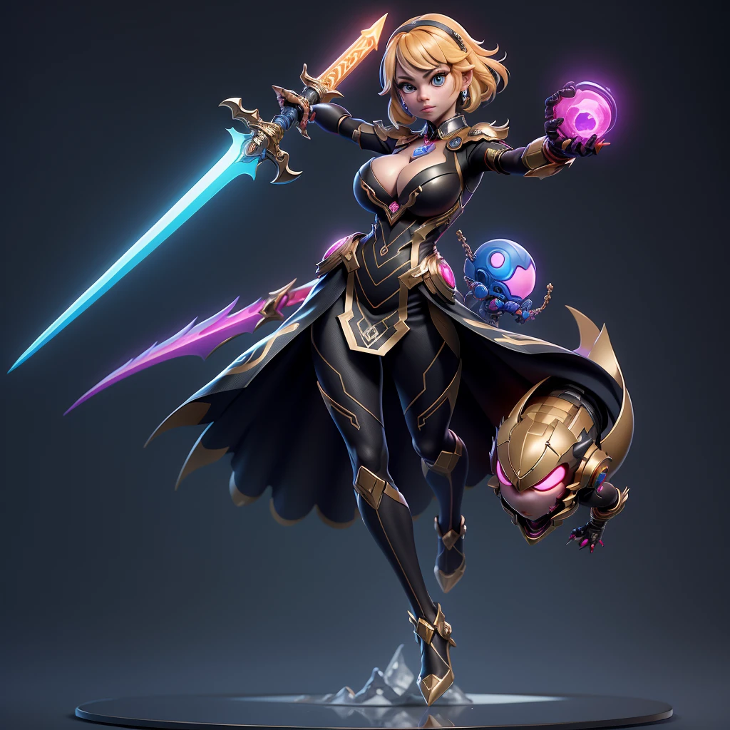 mini dragon, 独奏, ray tracing, 3D style, 3DMM, (3 poses per photo), fully body, (bodysuit branco),(dark dress), over all view,((3 poses per photo)), over all view, Hearts of the Kingdom style clothes,((3 poses in each photo)), over all view, Metroid, ((with futuristic sword)),Ultra-realistic skin, (big tits),((huge cleavage on the breasts)),((incredible look)),((impressive details))