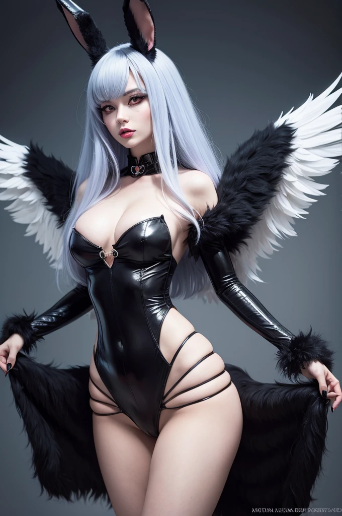make me an evil sexy Rabbit woman with wings and fur