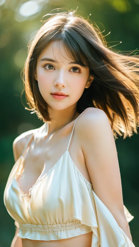 (Random Nationality):1.5, masterpiece, Highest quality, 8k, 20th Generation, (Large Breasts:1.2), cute, alone, sad, close, cute, Girlish, Delicate girl, Pure beauty,  RAW Photos, Professional photography, Portraiture, Soft Light, Professional Lighting, Backlight, Upper Body, avert your eyes, Sophisticated, Film Grain, (Eyes and facial details:1.0), Beautiful straight hair, Hair swaying in the wind, Silk blouse, Random hairstyle