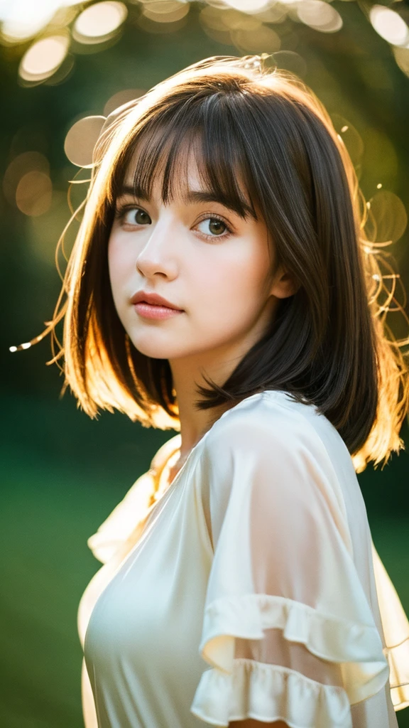 (Random Nationality):1.5, masterpiece, Highest quality, 8k, 20th Generation, (Large Breasts:1.2), cute, alone, sad, close, cute, Girlish, Delicate girl, Pure beauty,  RAW Photos, Professional photography, Portraiture, Soft Light, Professional Lighting, Backlight, Upper Body, avert your eyes, Sophisticated, Film Grain, (Eyes and facial details:1.0), Beautiful straight hair, Hair swaying in the wind, Silk blouse, Random hairstyle