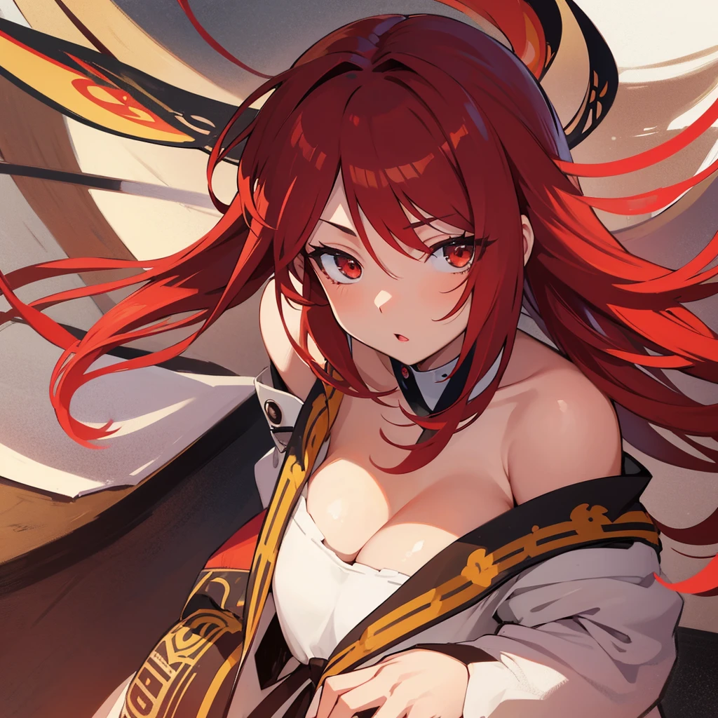 1 Anime Girl ( fly away, passionate look, detailed red hair)