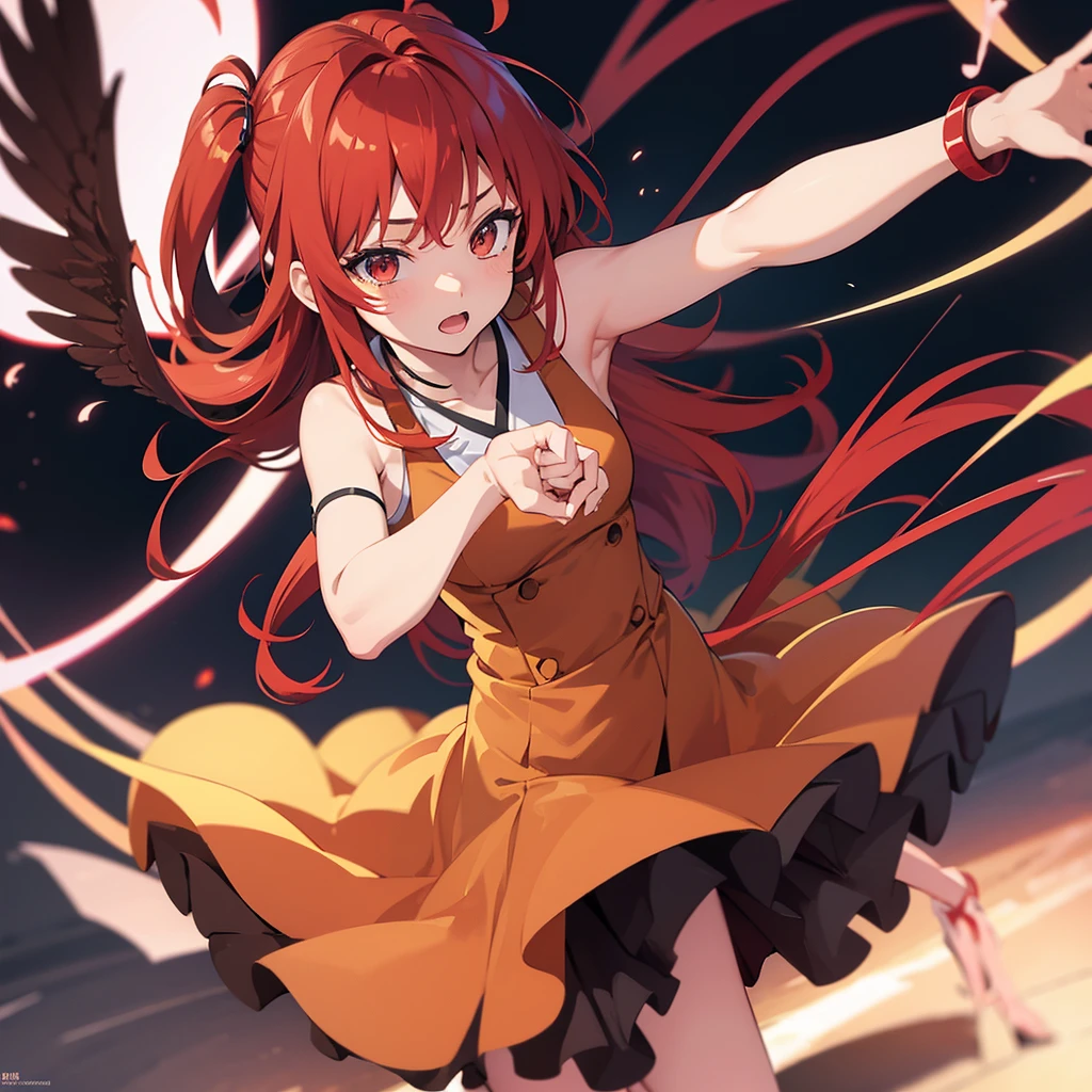 1 Anime Girl ( fly away, passionate look, detailed red hair)