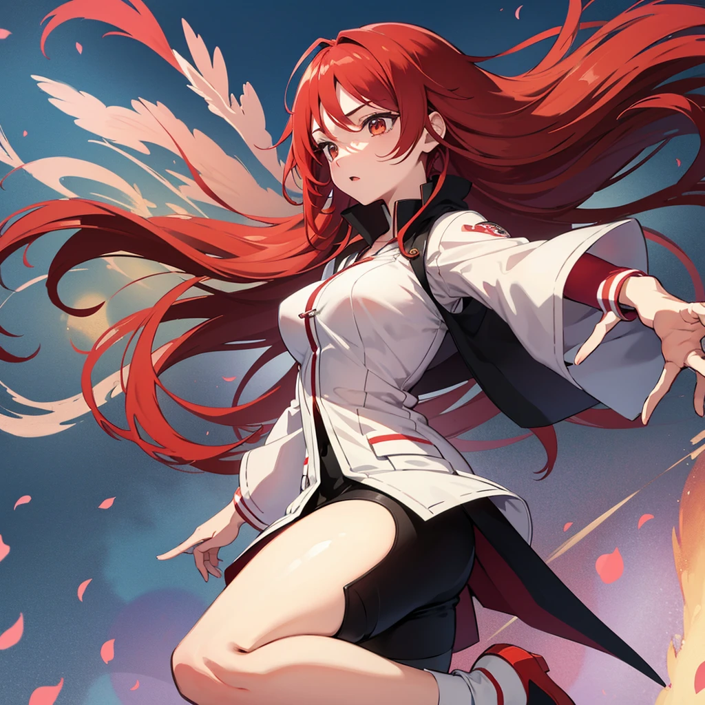 1 Anime Girl ( fly away, passionate look, detailed red hair)